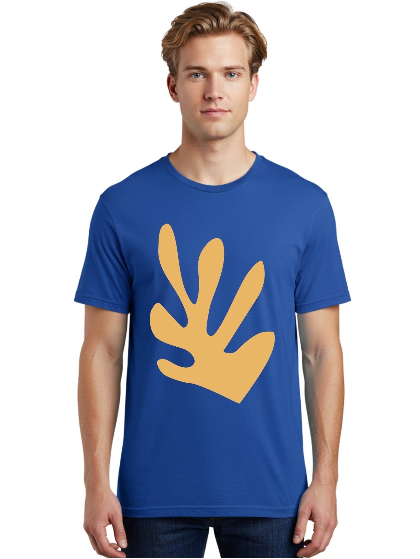 Handprint Men'S Graphic Tee, 100% Cotton, Comfortable Casual Summer Wear, Machine Washable, Handprint, Peach Colored Hand, Simple Illustration, Minimalist Design, Children'S Art, Creative Expression, Hand Gesture Aab621 28