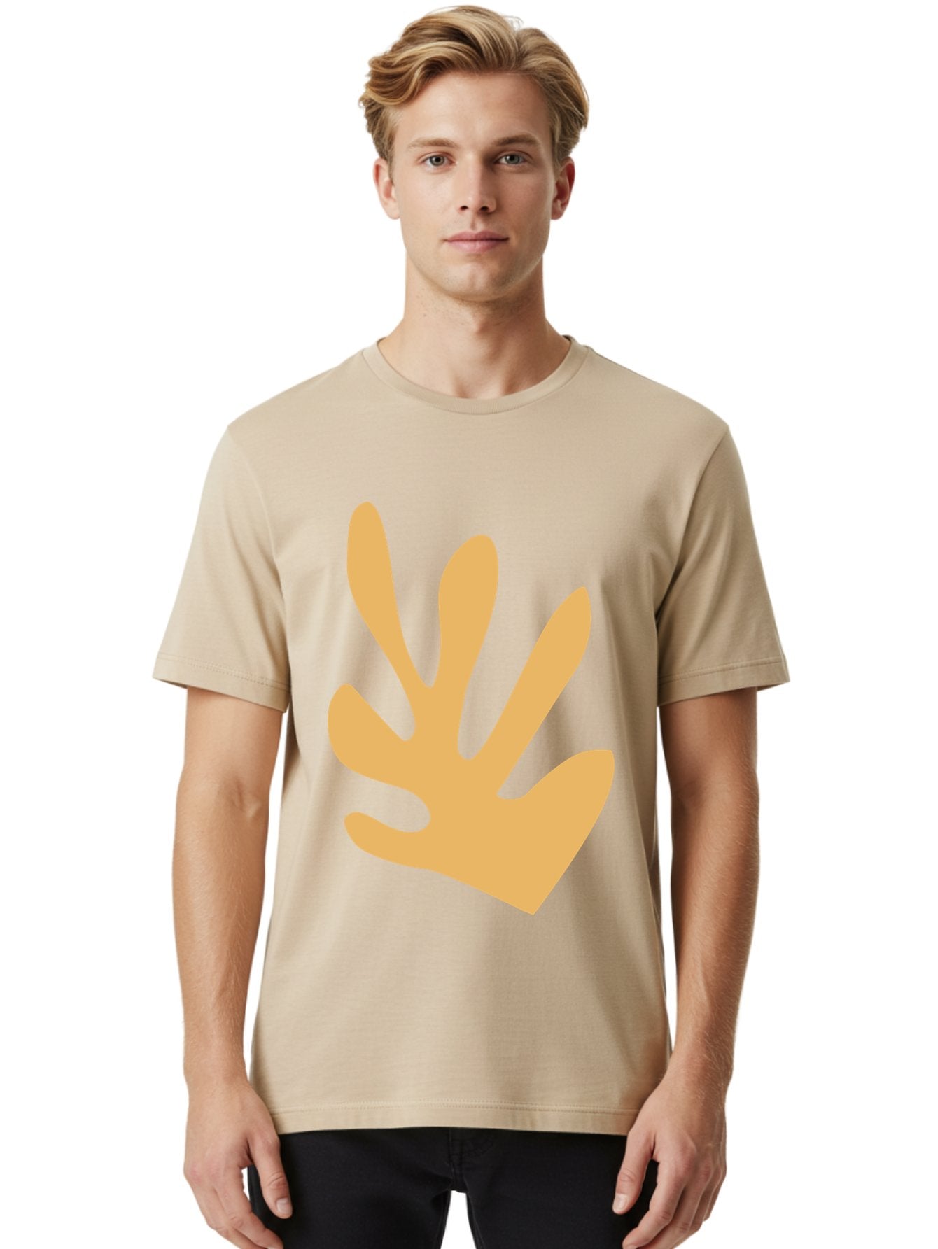 Handprint Men'S Graphic Tee, 100% Cotton, Comfortable Casual Summer Wear, Machine Washable, Handprint, Peach Colored Hand, Simple Illustration, Minimalist Design, Children'S Art, Creative Expression, Hand Gesture Aab621 30