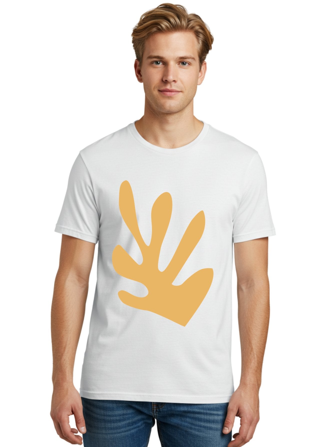 Handprint Men'S Graphic Tee, 100% Cotton, Comfortable Casual Summer Wear, Machine Washable, Handprint, Peach Colored Hand, Simple Illustration, Minimalist Design, Children'S Art, Creative Expression, Hand Gesture Aab621 26