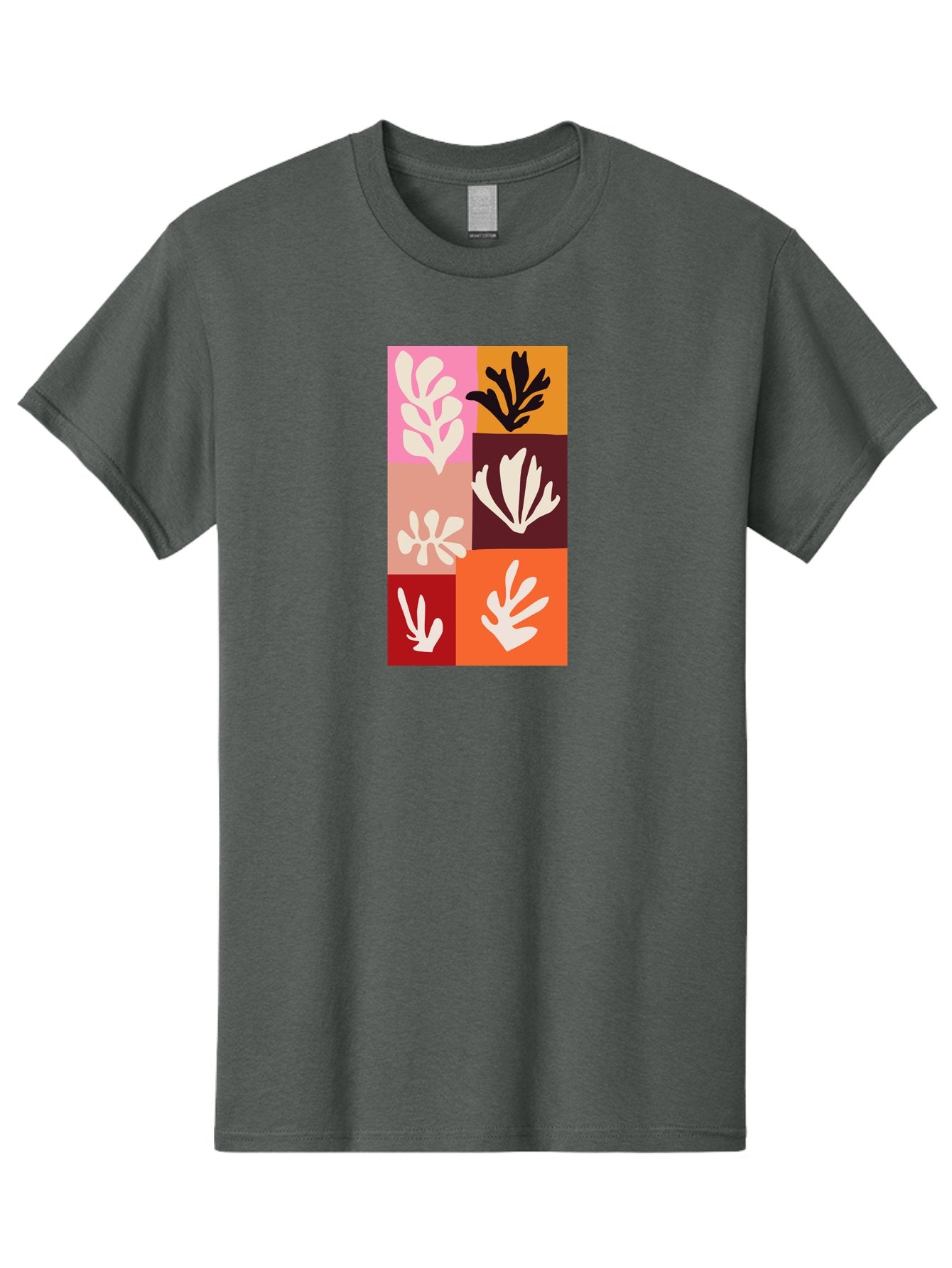 Leaf-Patterns Men'S Graphic Tee, 100% Cotton, Comfortable Casual Summer Wear, Machine Washable, Abstract Art, Cut-Out Technique, Floral Motifs, Bold Colors, Minimalist Design, Modern Art, Decorative Patterns, Leaf Silhouettes, Artistic Collage Aab622 5