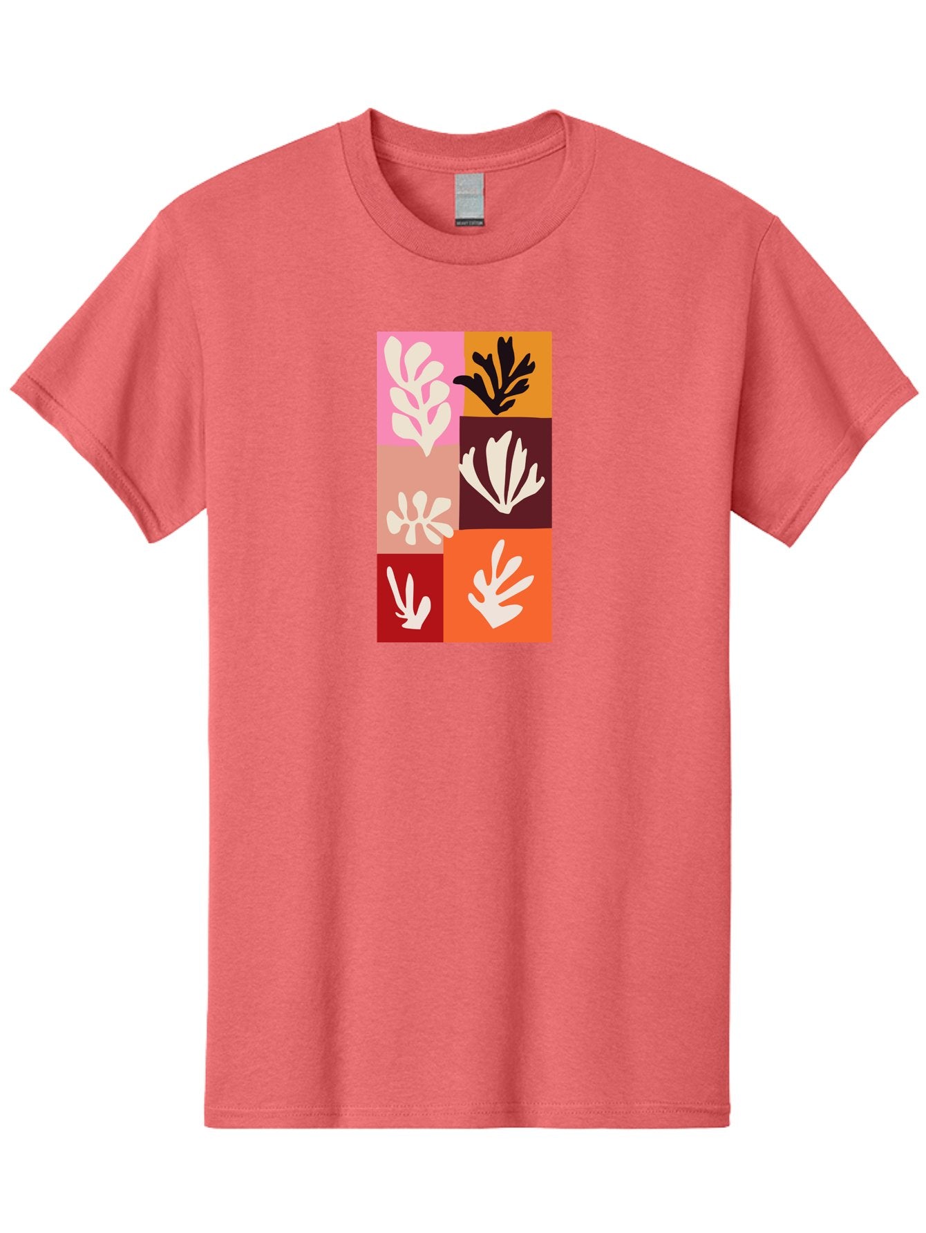 Leaf-Patterns Men'S Graphic Tee, 100% Cotton, Comfortable Casual Summer Wear, Machine Washable, Abstract Art, Cut-Out Technique, Floral Motifs, Bold Colors, Minimalist Design, Modern Art, Decorative Patterns, Leaf Silhouettes, Artistic Collage Aab622 7