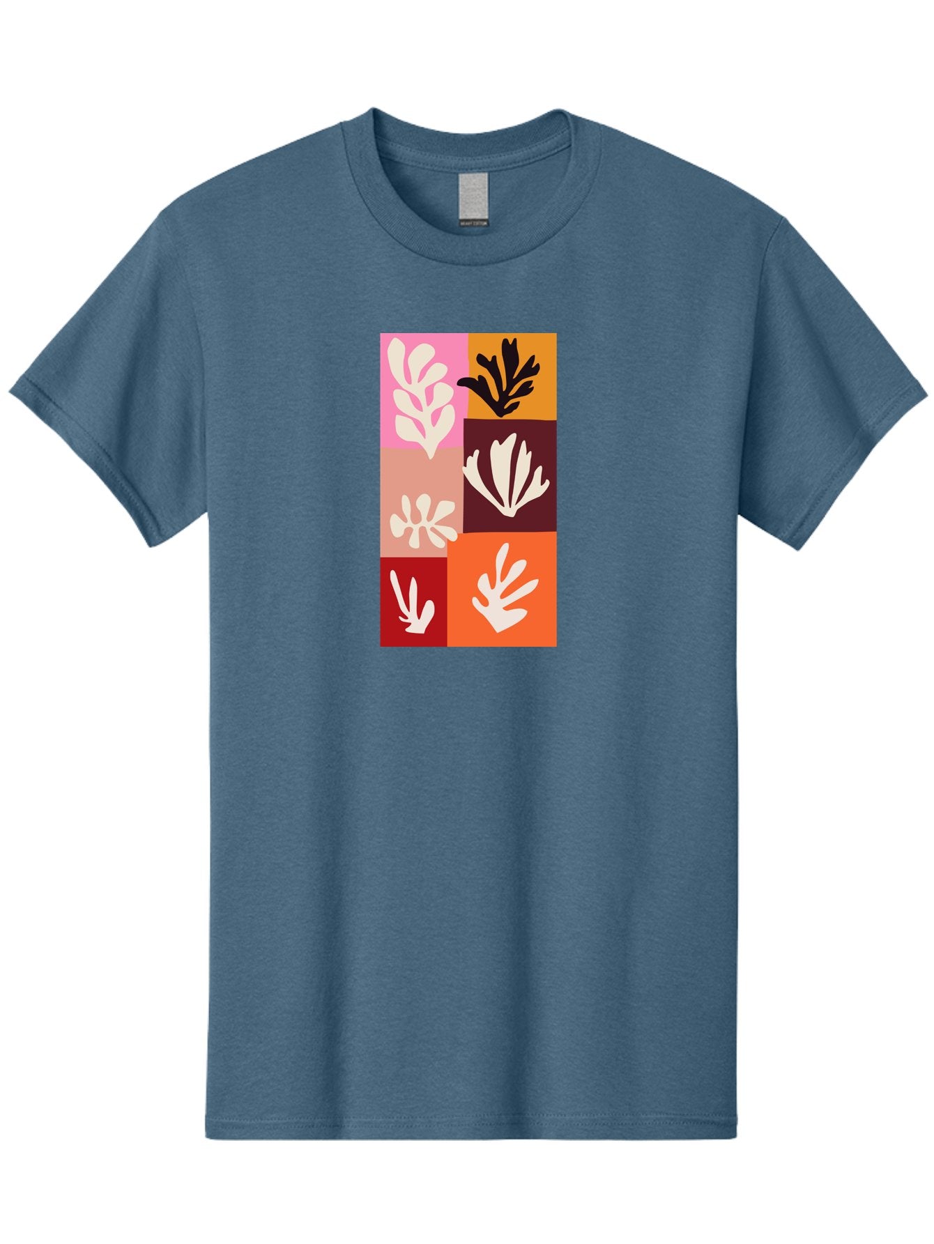 Leaf-Patterns Men'S Graphic Tee, 100% Cotton, Comfortable Casual Summer Wear, Machine Washable, Abstract Art, Cut-Out Technique, Floral Motifs, Bold Colors, Minimalist Design, Modern Art, Decorative Patterns, Leaf Silhouettes, Artistic Collage Aab622
