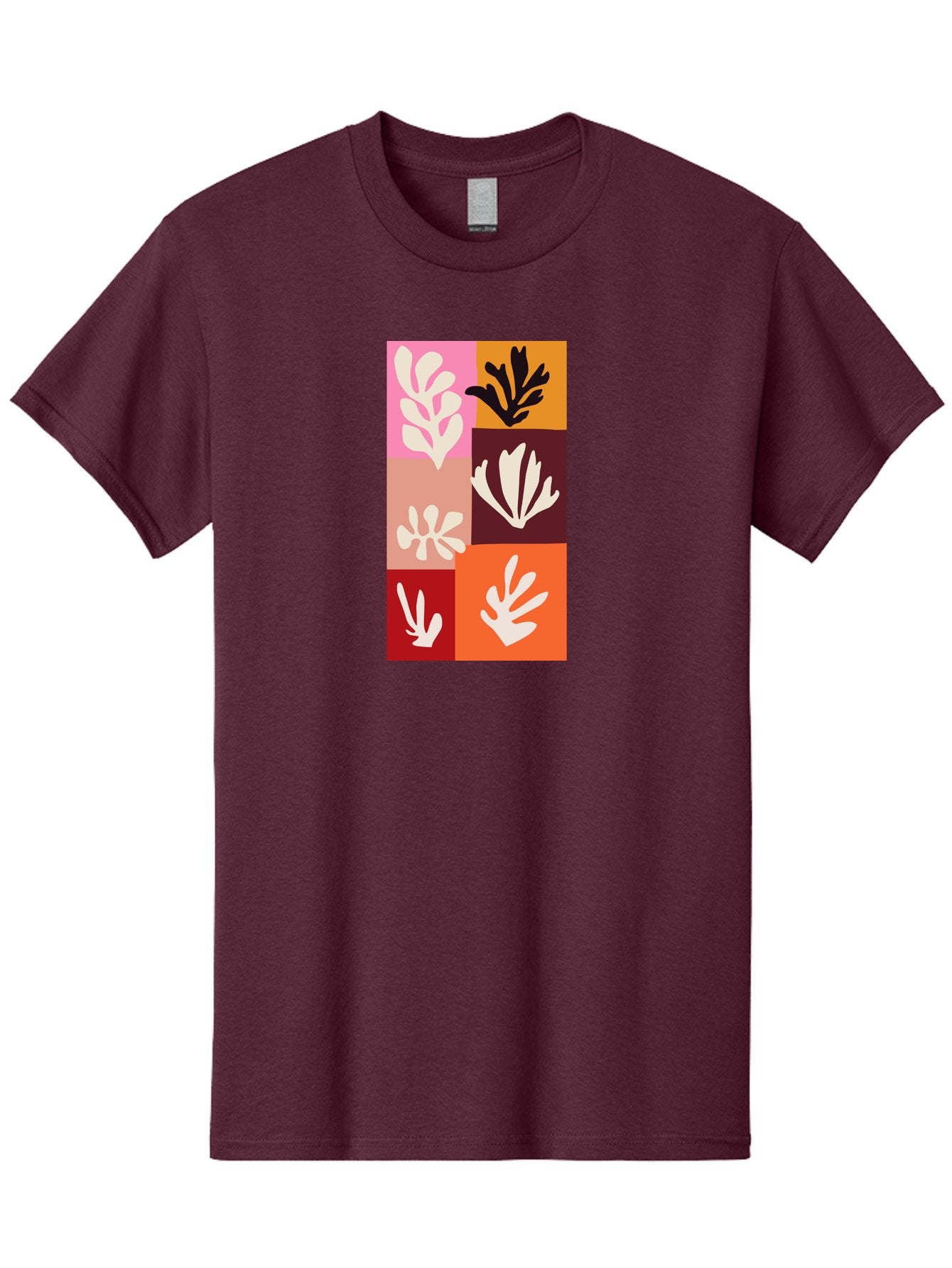 Leaf-Patterns Men'S Graphic Tee, 100% Cotton, Comfortable Casual Summer Wear, Machine Washable, Abstract Art, Cut-Out Technique, Floral Motifs, Bold Colors, Minimalist Design, Modern Art, Decorative Patterns, Leaf Silhouettes, Artistic Collage Aab622 8