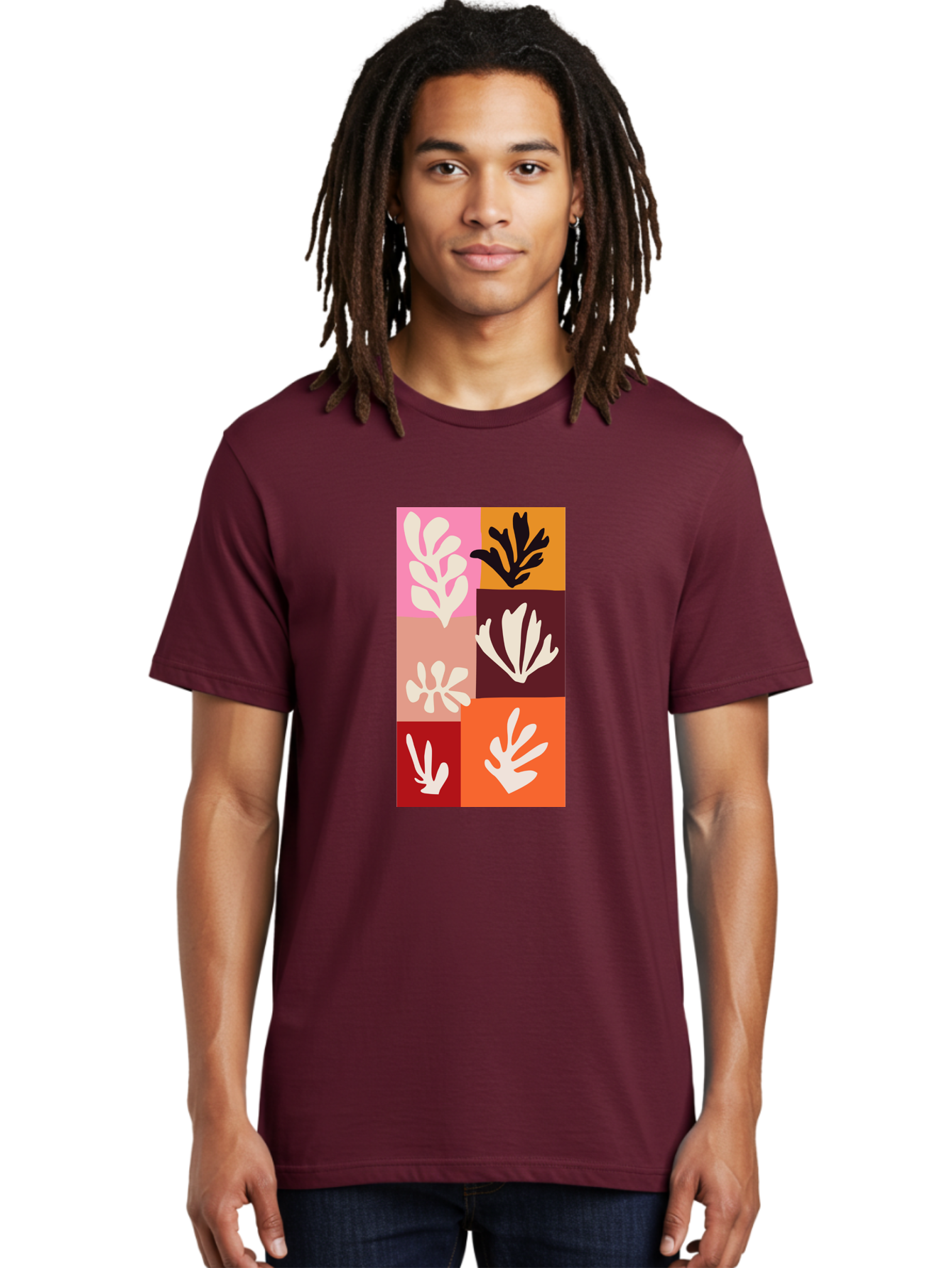 Leaf-Patterns Men'S Graphic Tee, 100% Cotton, Comfortable Casual Summer Wear, Machine Washable, Abstract Art, Cut-Out Technique, Floral Motifs, Bold Colors, Minimalist Design, Modern Art, Decorative Patterns, Leaf Silhouettes, Artistic Collage Aab622 12