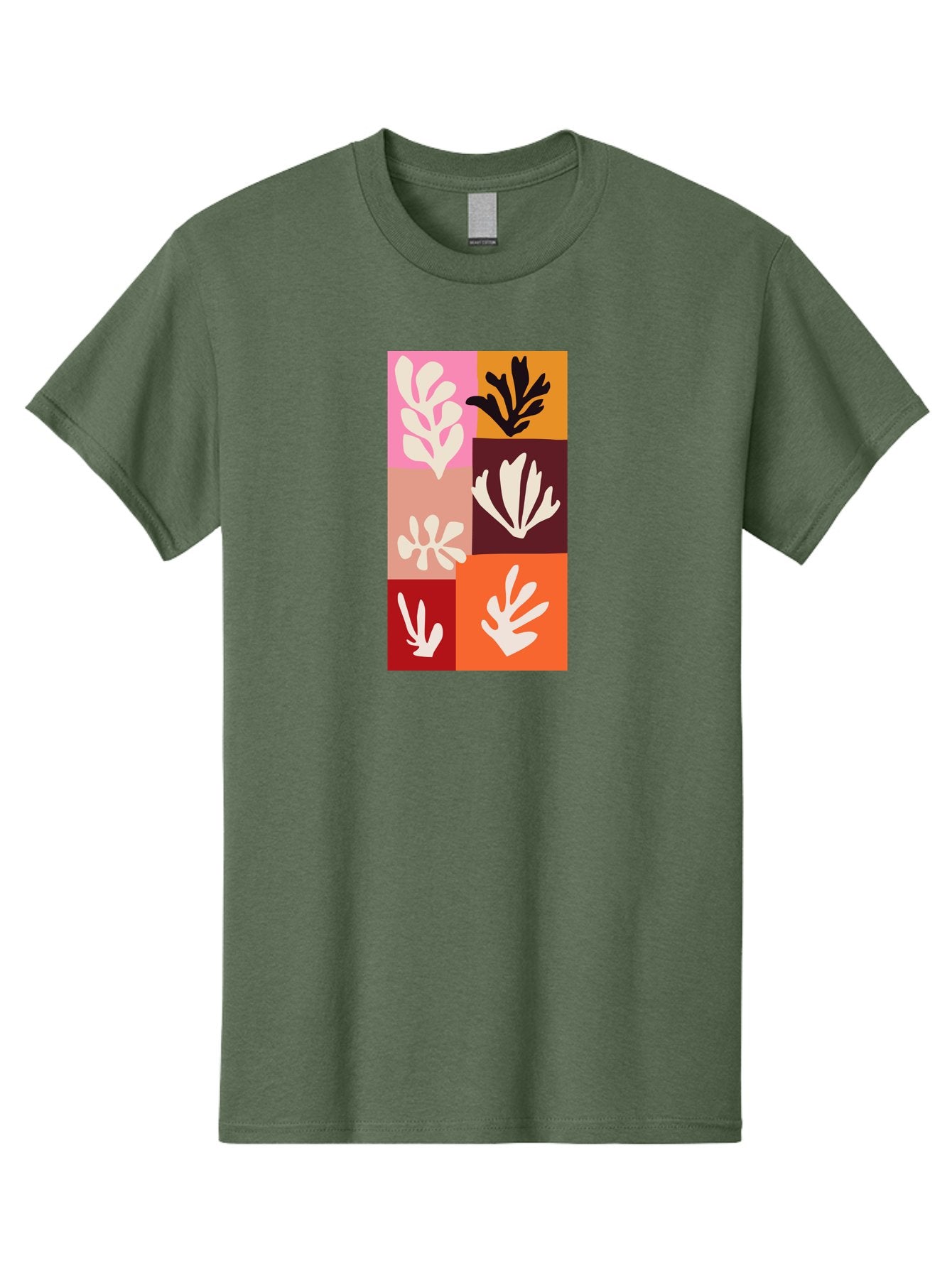 Leaf-Patterns Men'S Graphic Tee, 100% Cotton, Comfortable Casual Summer Wear, Machine Washable, Abstract Art, Cut-Out Technique, Floral Motifs, Bold Colors, Minimalist Design, Modern Art, Decorative Patterns, Leaf Silhouettes, Artistic Collage Aab622