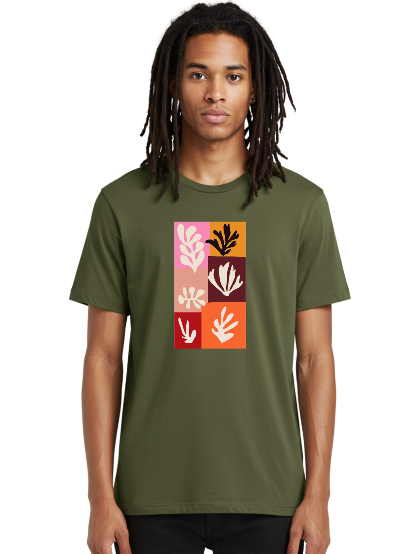 Leaf-Patterns Men'S Graphic Tee, 100% Cotton, Comfortable Casual Summer Wear, Machine Washable, Abstract Art, Cut-Out Technique, Floral Motifs, Bold Colors, Minimalist Design, Modern Art, Decorative Patterns, Leaf Silhouettes, Artistic Collage Aab622 20