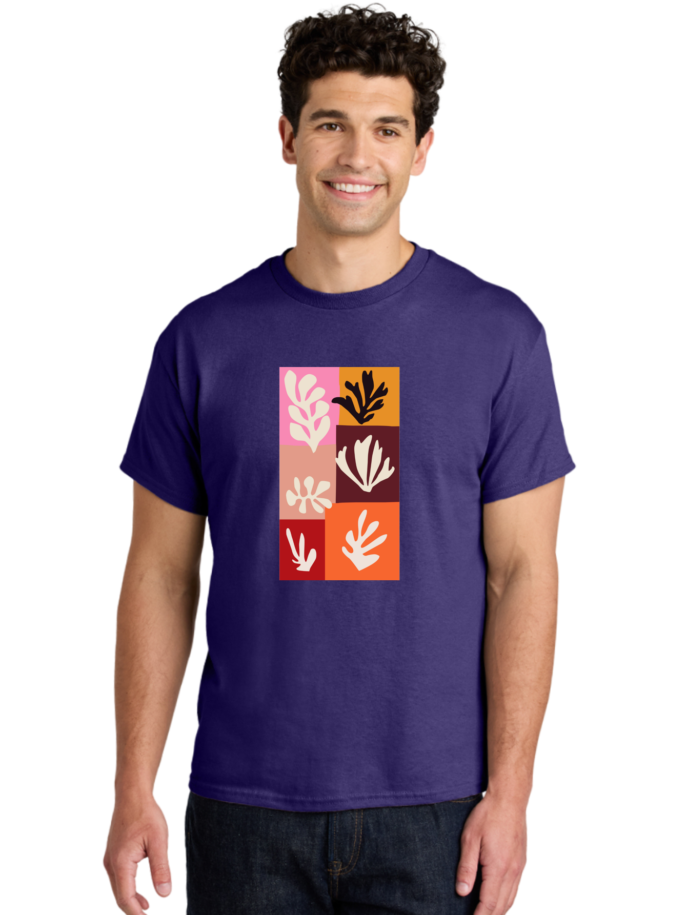 Leaf-Patterns Men'S Graphic Tee, 100% Cotton, Comfortable Casual Summer Wear, Machine Washable, Abstract Art, Cut-Out Technique, Floral Motifs, Bold Colors, Minimalist Design, Modern Art, Decorative Patterns, Leaf Silhouettes, Artistic Collage Aab622 10