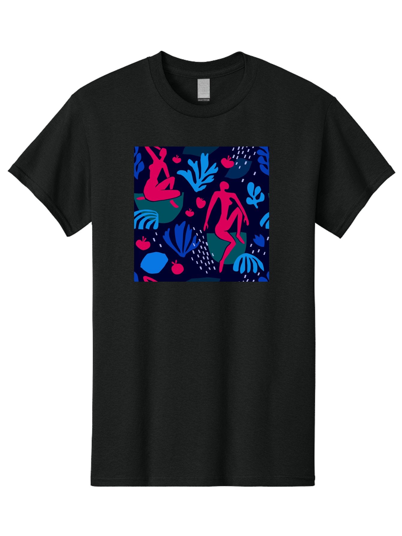 People-In-Nature Men'S Graphic Tee, 100% Cotton, Comfortable Casual Summer Wear, Machine Washable, Stylized Female Figures, Botanical Elements, Abstract Shapes, Vibrant Colors, Dynamic Composition, Modern Art, Surrealism, Creative Expression Aab624 3