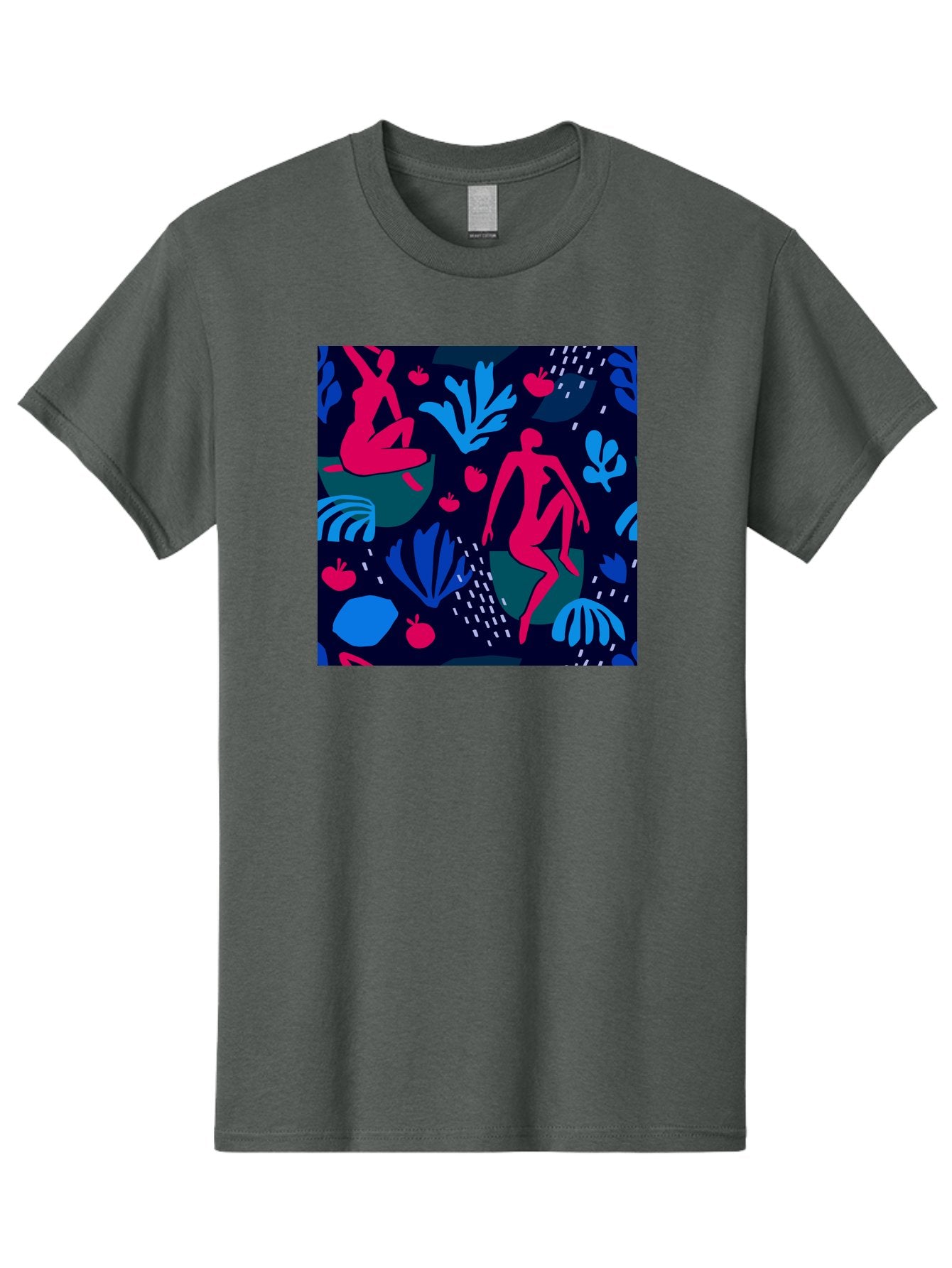 People-In-Nature Men'S Graphic Tee, 100% Cotton, Comfortable Casual Summer Wear, Machine Washable, Stylized Female Figures, Botanical Elements, Abstract Shapes, Vibrant Colors, Dynamic Composition, Modern Art, Surrealism, Creative Expression Aab624 6