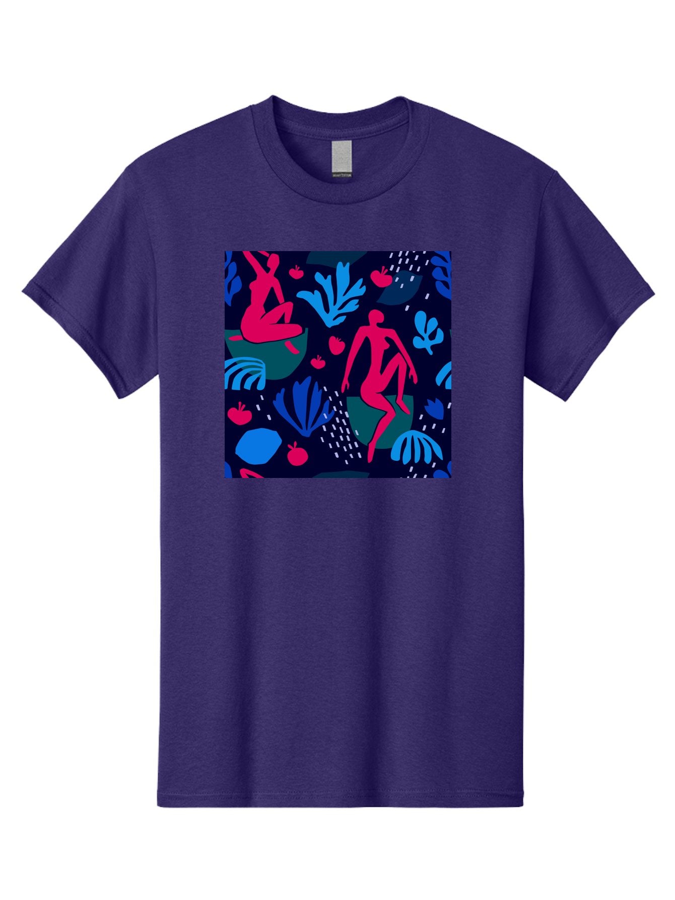 People-In-Nature Men'S Graphic Tee, 100% Cotton, Comfortable Casual Summer Wear, Machine Washable, Stylized Female Figures, Botanical Elements, Abstract Shapes, Vibrant Colors, Dynamic Composition, Modern Art, Surrealism, Creative Expression Aab624 9
