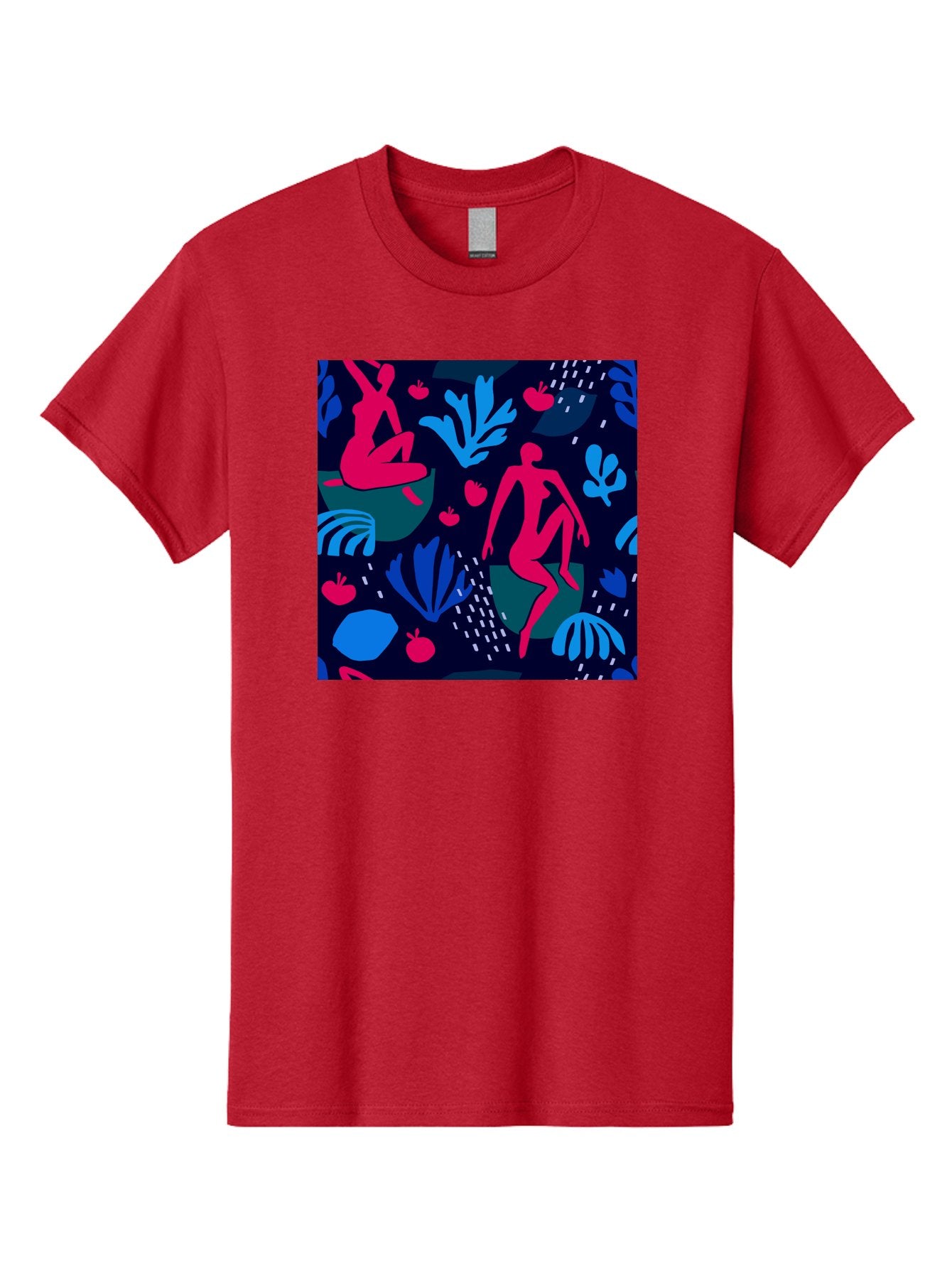 People-In-Nature Men'S Graphic Tee, 100% Cotton, Comfortable Casual Summer Wear, Machine Washable, Stylized Female Figures, Botanical Elements, Abstract Shapes, Vibrant Colors, Dynamic Composition, Modern Art, Surrealism, Creative Expression Aab624 14