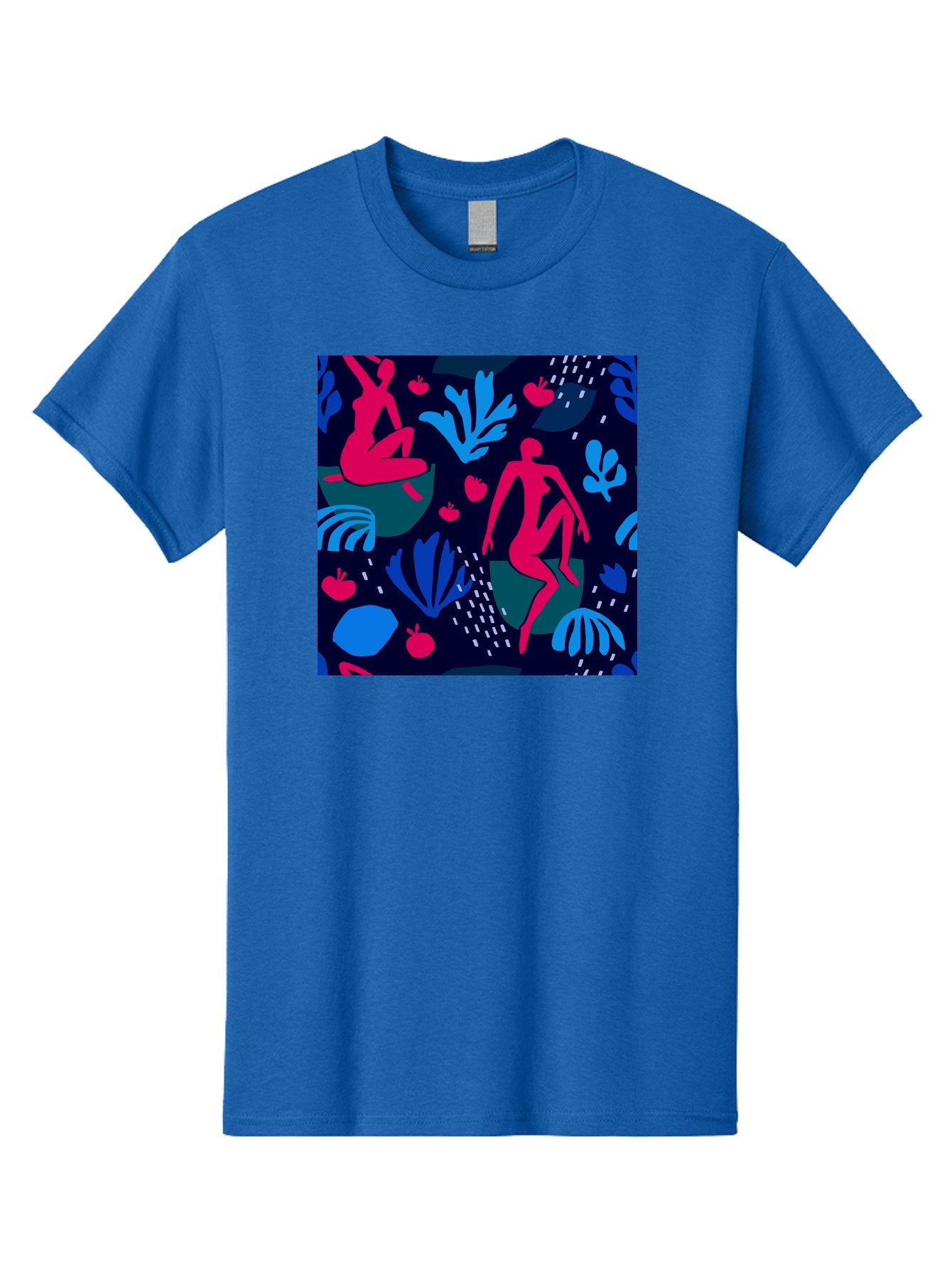 People-In-Nature Men'S Graphic Tee, 100% Cotton, Comfortable Casual Summer Wear, Machine Washable, Stylized Female Figures, Botanical Elements, Abstract Shapes, Vibrant Colors, Dynamic Composition, Modern Art, Surrealism, Creative Expression Aab624 15