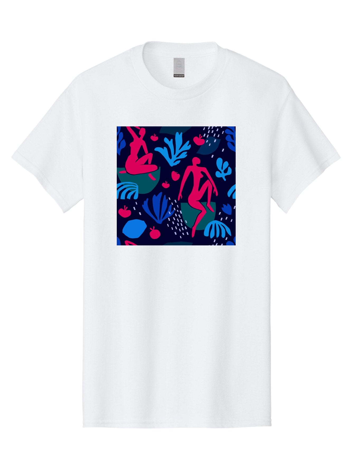 People-In-Nature Men'S Graphic Tee, 100% Cotton, Comfortable Casual Summer Wear, Machine Washable, Stylized Female Figures, Botanical Elements, Abstract Shapes, Vibrant Colors, Dynamic Composition, Modern Art, Surrealism, Creative Expression Aab624 7