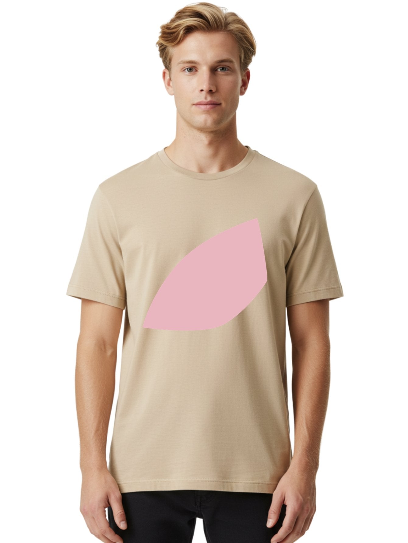 Pink-Leaf Men'S Graphic Tee, 100% Cotton, Comfortable Casual Summer Wear, Machine Washable, Pink Leaf, Simple Shape, Minimal Design, Abstract Art, Soft Pink Color, Leaf Illustration, Digital Graphics, Modern Art Aab626 25