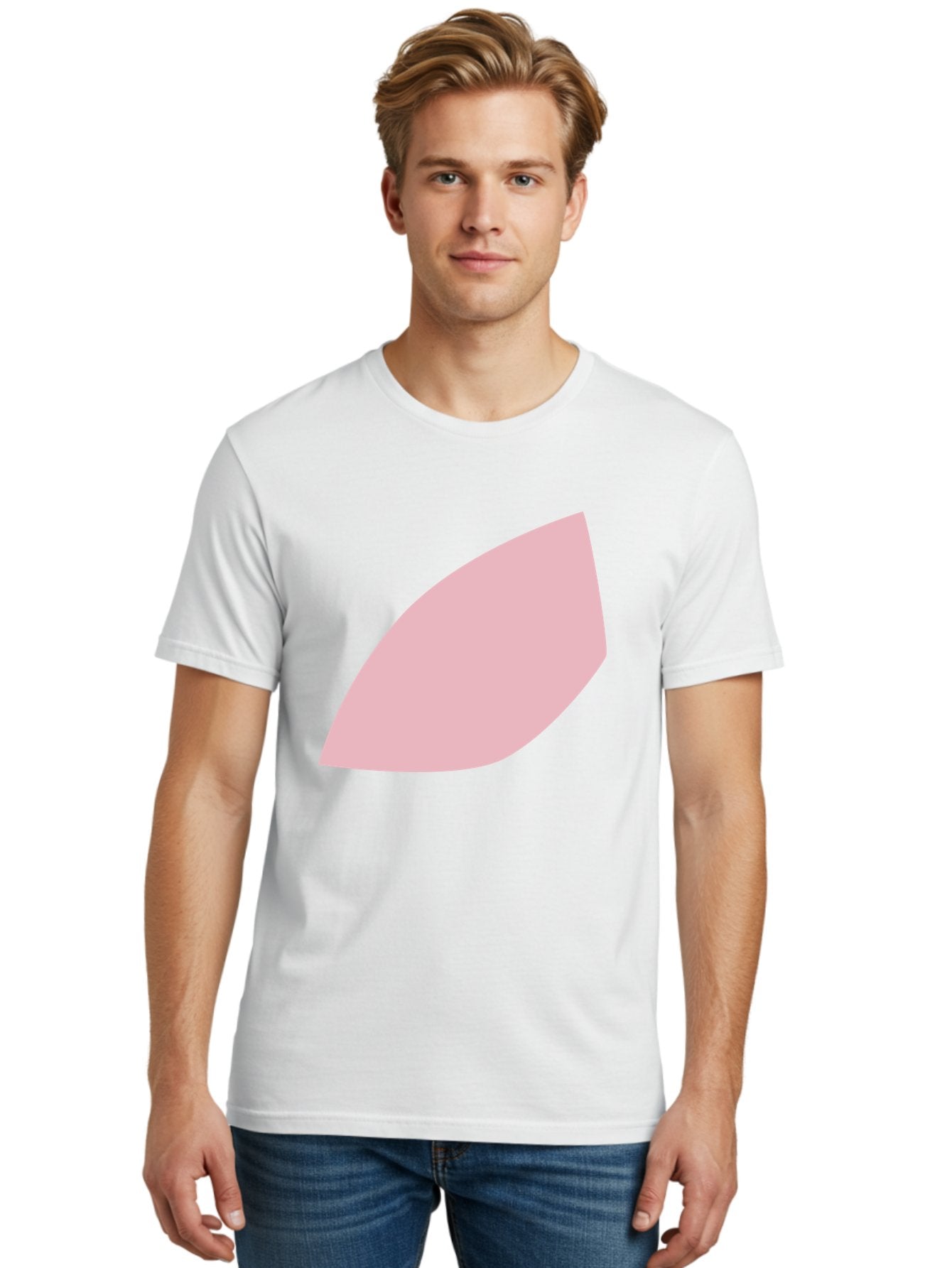 Pink-Leaf Men'S Graphic Tee, 100% Cotton, Comfortable Casual Summer Wear, Machine Washable, Pink Leaf, Simple Shape, Minimal Design, Abstract Art, Soft Pink Color, Leaf Illustration, Digital Graphics, Modern Art Aab626 26