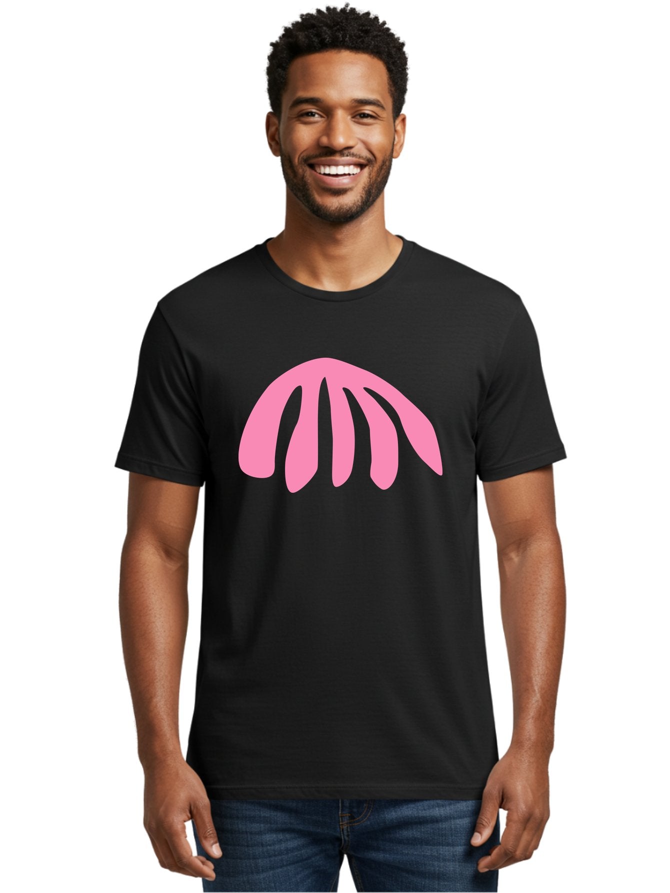 Pink-Logo Men'S Graphic Tee, 100% Cotton, Comfortable Casual Summer Wear, Machine Washable, Pink Graphic, Abstract Shape, Minimalist Design, Modern Art, Simple Illustration, Vibrant Pink Color, Curved Lines Aab627 17