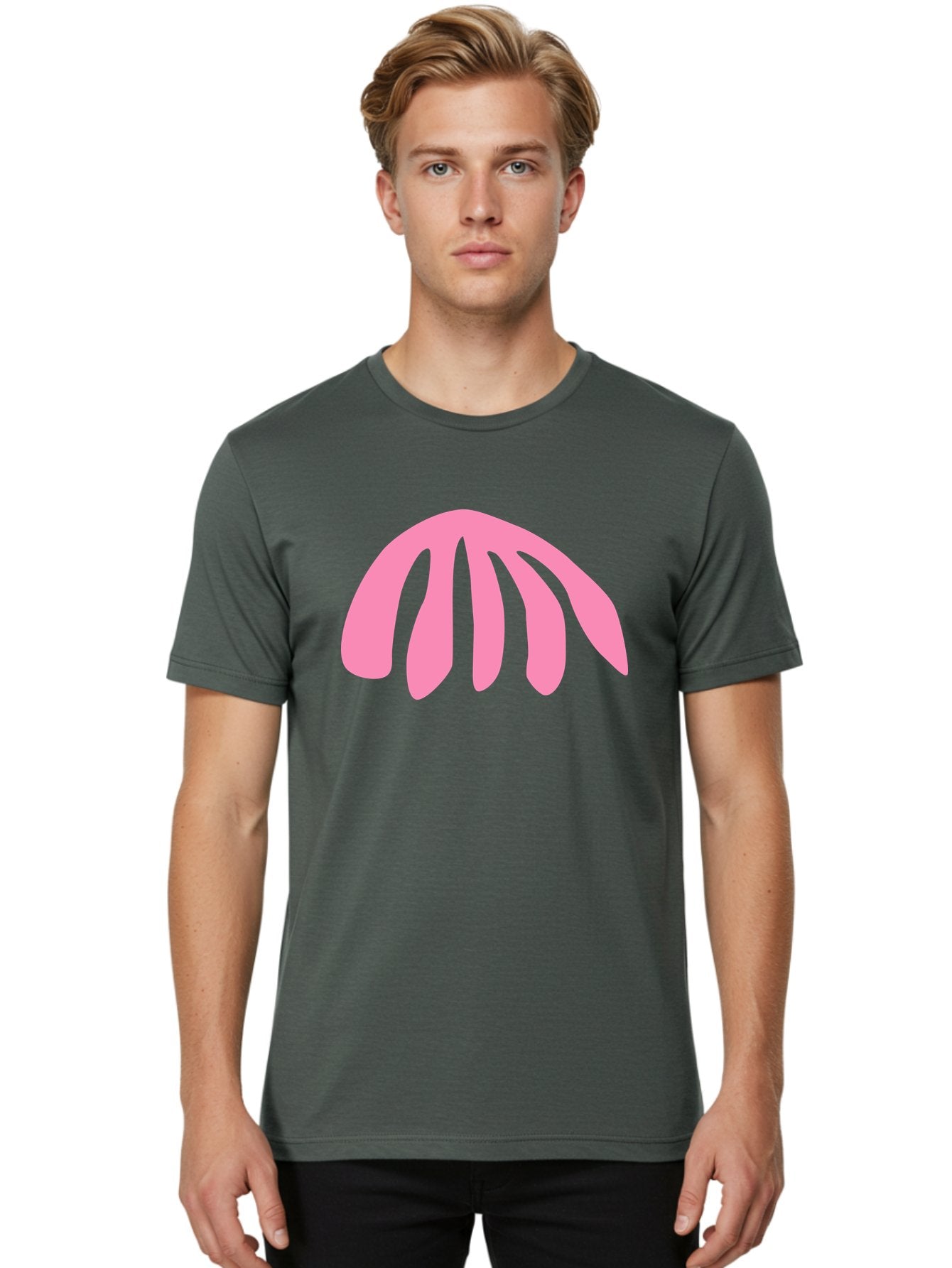 Pink-Logo Men'S Graphic Tee, 100% Cotton, Comfortable Casual Summer Wear, Machine Washable, Pink Graphic, Abstract Shape, Minimalist Design, Modern Art, Simple Illustration, Vibrant Pink Color, Curved Lines Aab627 24
