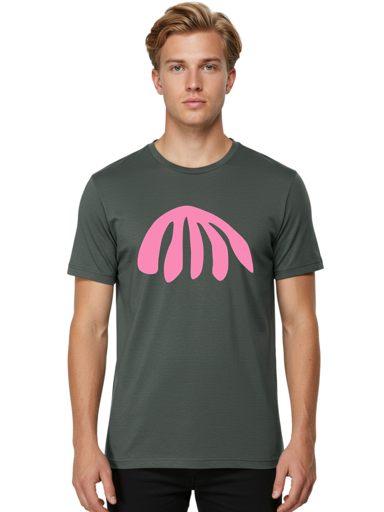 Pink-Logo Men'S Graphic Tee, 100% Cotton, Comfortable Casual Summer Wear, Machine Washable, Pink Graphic, Abstract Shape, Minimalist Design, Modern Art, Simple Illustration, Vibrant Pink Color, Curved Lines Aab627 14
