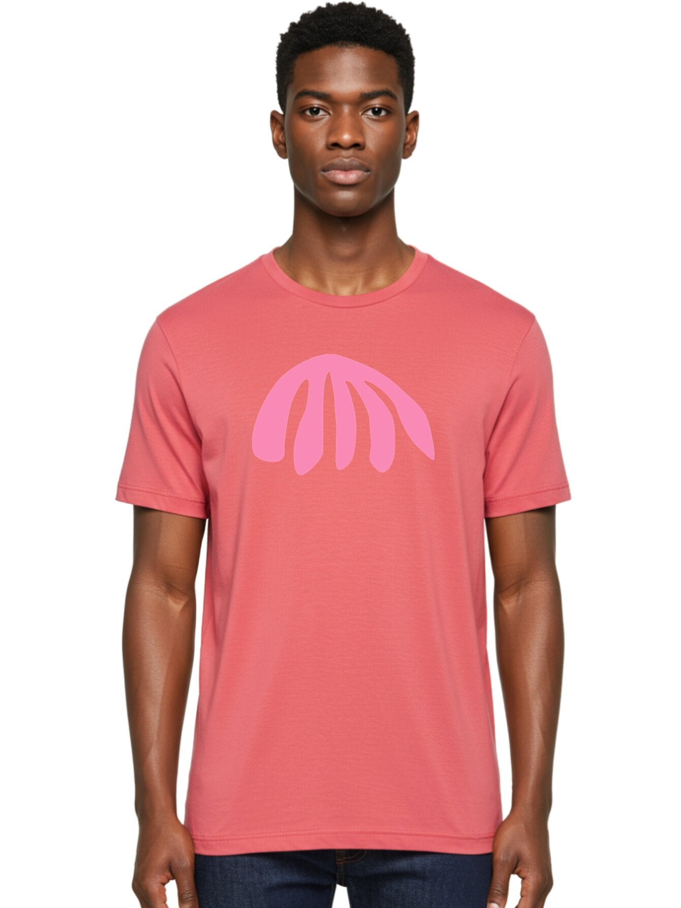 Pink-Logo Men'S Graphic Tee, 100% Cotton, Comfortable Casual Summer Wear, Machine Washable, Pink Graphic, Abstract Shape, Minimalist Design, Modern Art, Simple Illustration, Vibrant Pink Color, Curved Lines Aab627 19