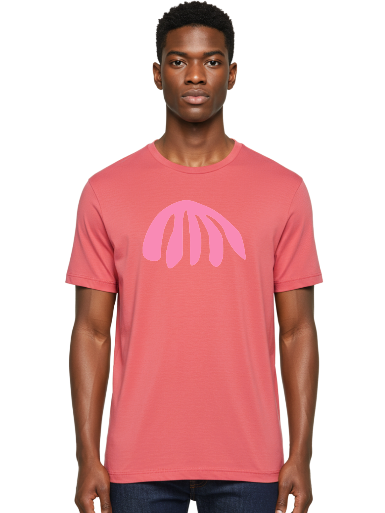Pink-Logo Men'S Graphic Tee, 100% Cotton, Comfortable Casual Summer Wear, Machine Washable, Pink Graphic, Abstract Shape, Minimalist Design, Modern Art, Simple Illustration, Vibrant Pink Color, Curved Lines Aab627 22