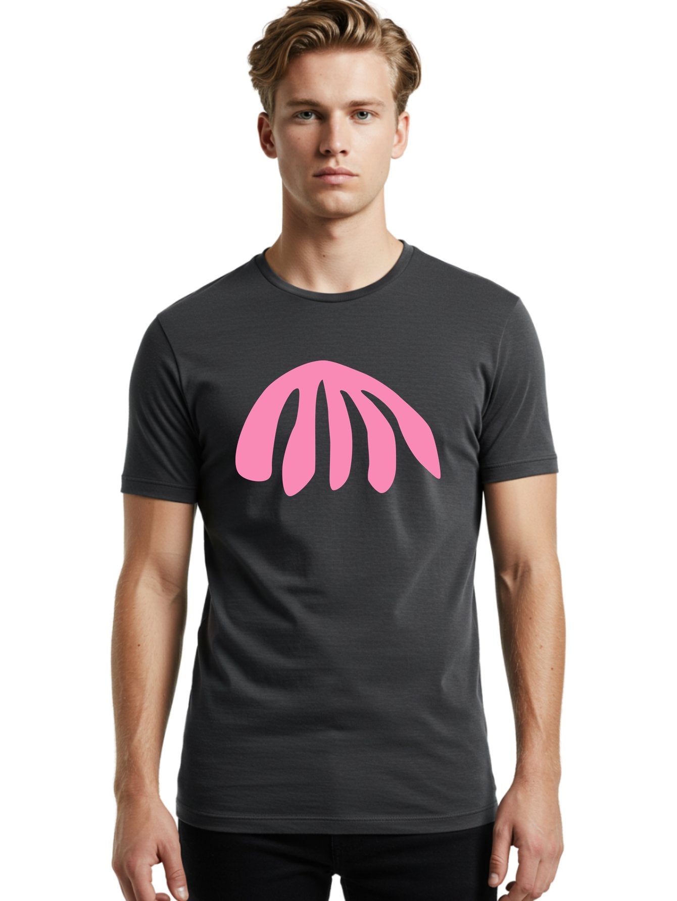 Pink-Logo Men'S Graphic Tee, 100% Cotton, Comfortable Casual Summer Wear, Machine Washable, Pink Graphic, Abstract Shape, Minimalist Design, Modern Art, Simple Illustration, Vibrant Pink Color, Curved Lines Aab627 25