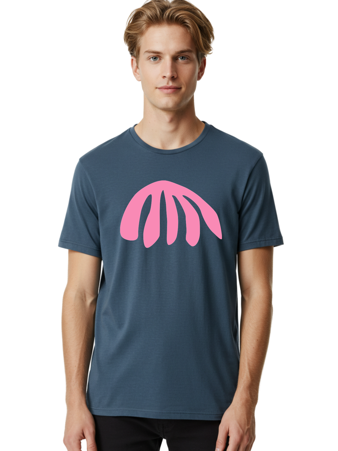 Pink-Logo Men'S Graphic Tee, 100% Cotton, Comfortable Casual Summer Wear, Machine Washable, Pink Graphic, Abstract Shape, Minimalist Design, Modern Art, Simple Illustration, Vibrant Pink Color, Curved Lines Aab627 18