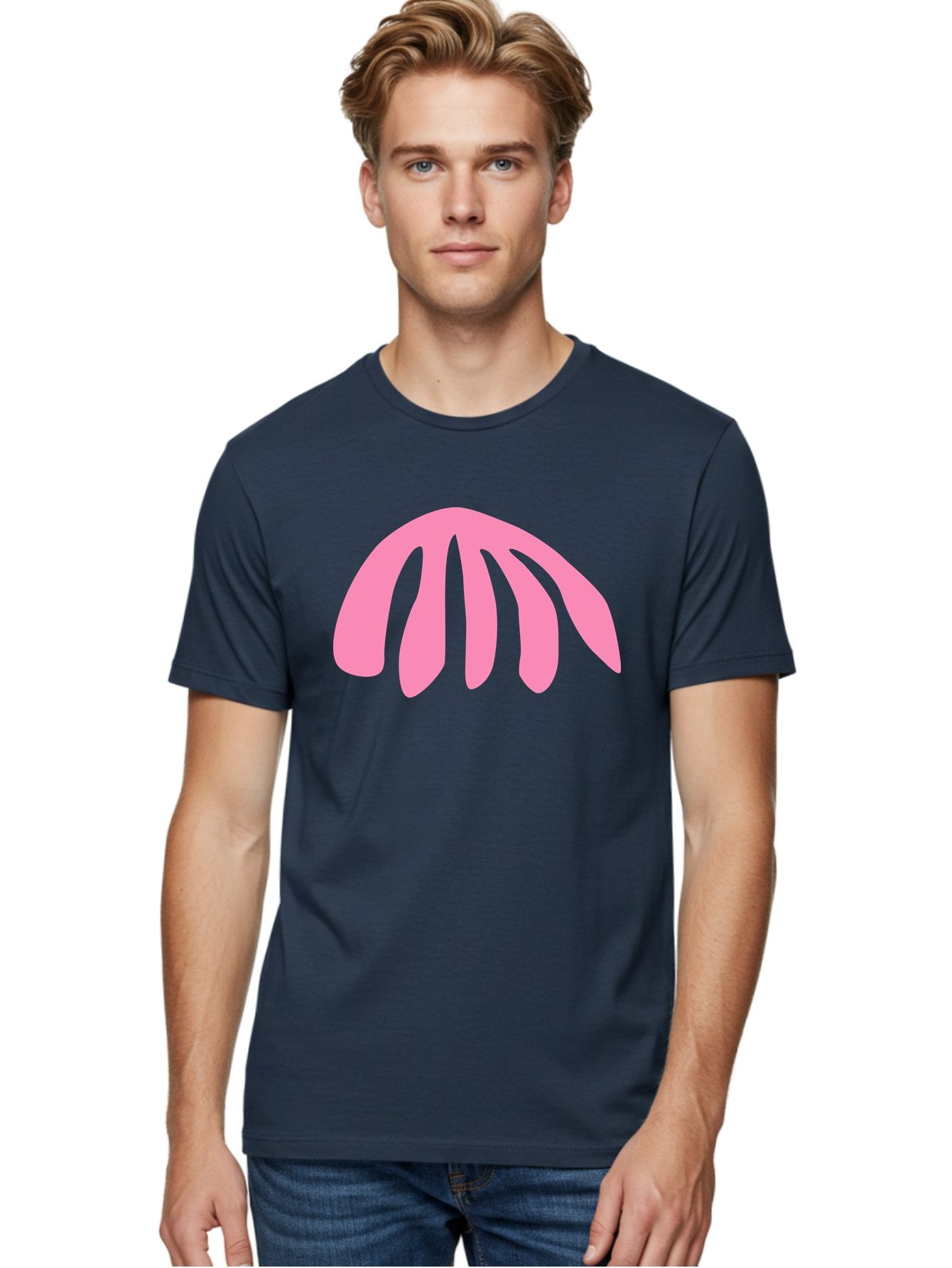 Pink-Logo Men'S Graphic Tee, 100% Cotton, Comfortable Casual Summer Wear, Machine Washable, Pink Graphic, Abstract Shape, Minimalist Design, Modern Art, Simple Illustration, Vibrant Pink Color, Curved Lines Aab627 28