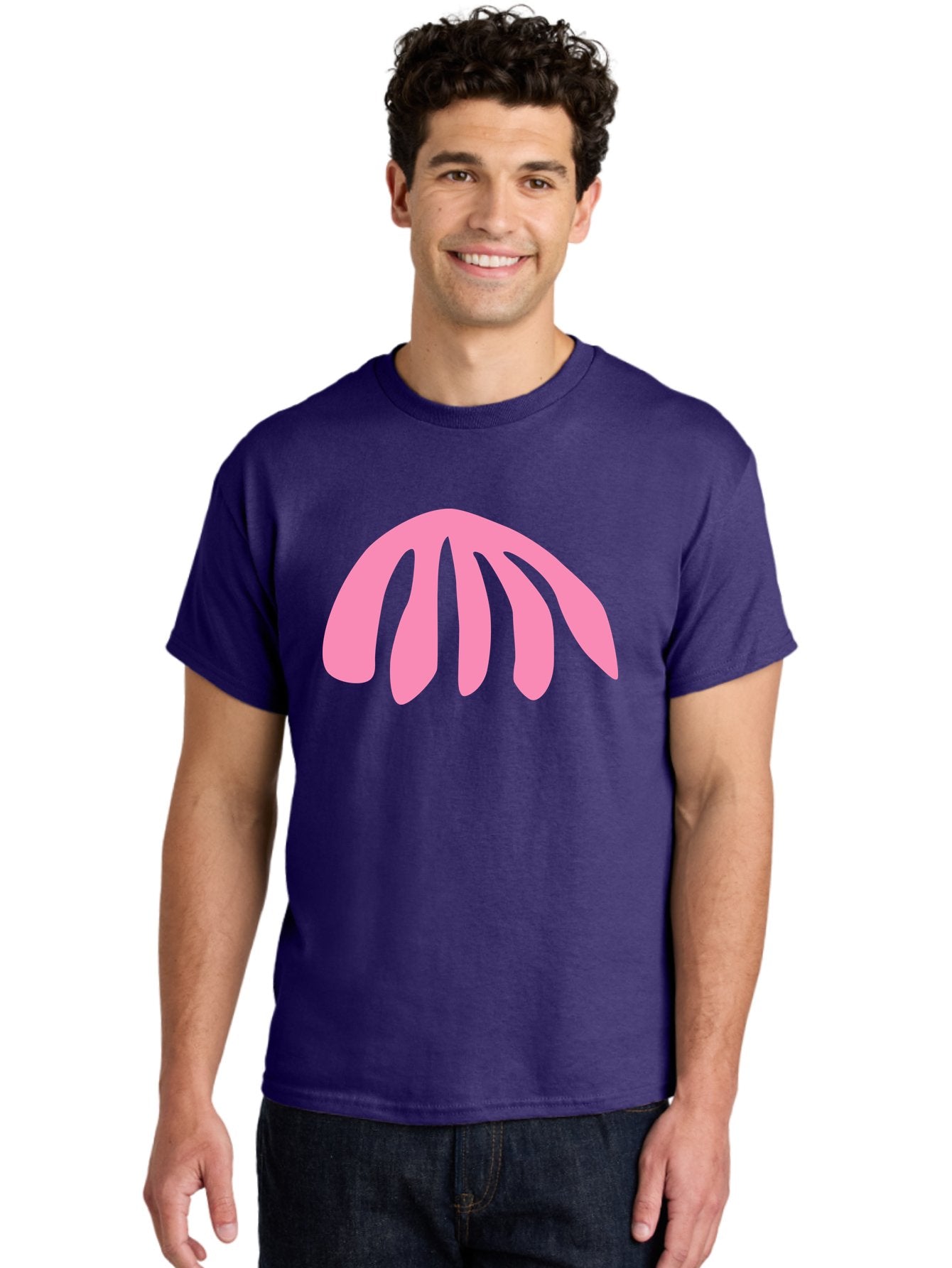 Pink-Logo Men'S Graphic Tee, 100% Cotton, Comfortable Casual Summer Wear, Machine Washable, Pink Graphic, Abstract Shape, Minimalist Design, Modern Art, Simple Illustration, Vibrant Pink Color, Curved Lines Aab627 27