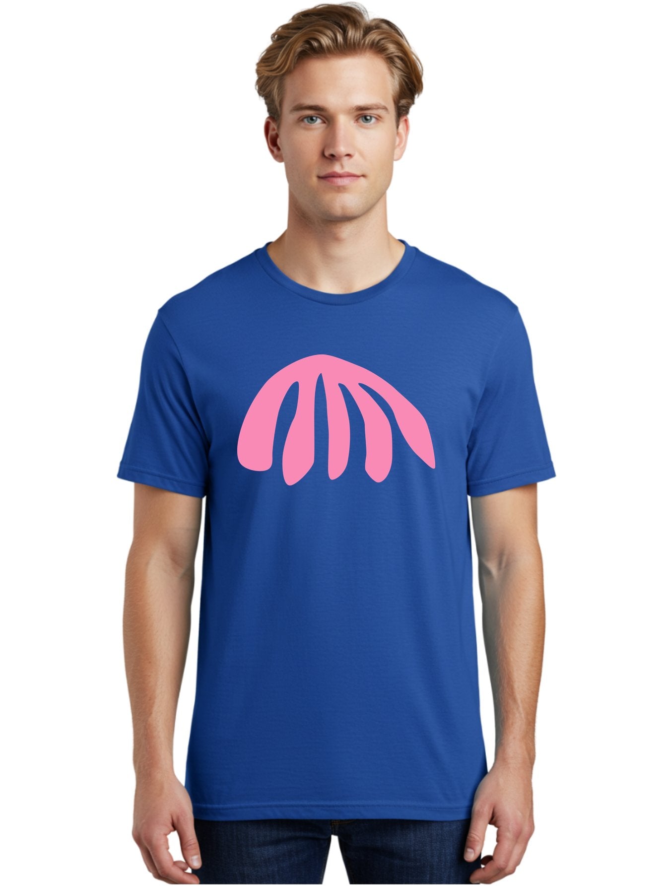 Pink-Logo Men'S Graphic Tee, 100% Cotton, Comfortable Casual Summer Wear, Machine Washable, Pink Graphic, Abstract Shape, Minimalist Design, Modern Art, Simple Illustration, Vibrant Pink Color, Curved Lines Aab627 23