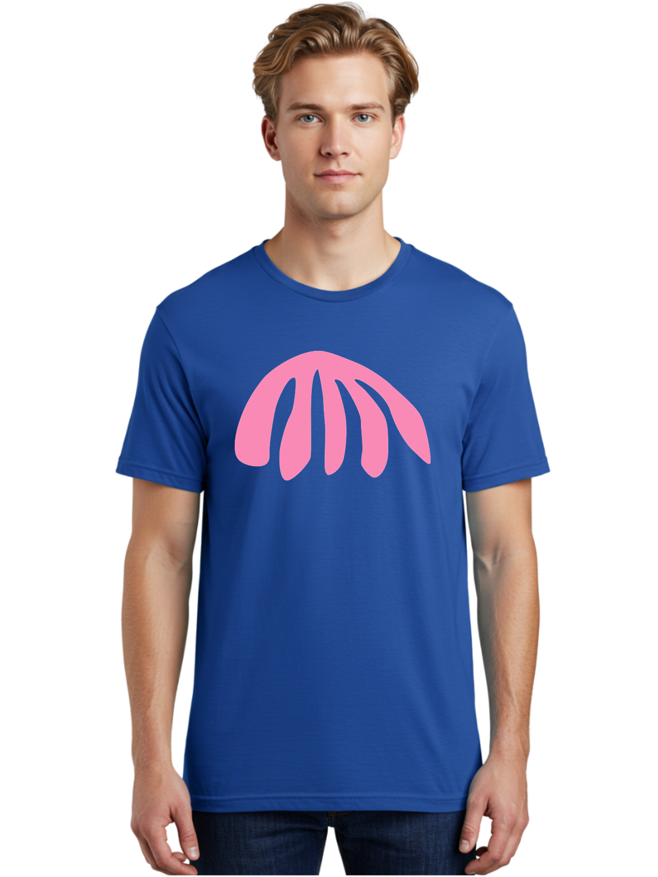 Pink-Logo Men'S Graphic Tee, 100% Cotton, Comfortable Casual Summer Wear, Machine Washable, Pink Graphic, Abstract Shape, Minimalist Design, Modern Art, Simple Illustration, Vibrant Pink Color, Curved Lines Aab627 16