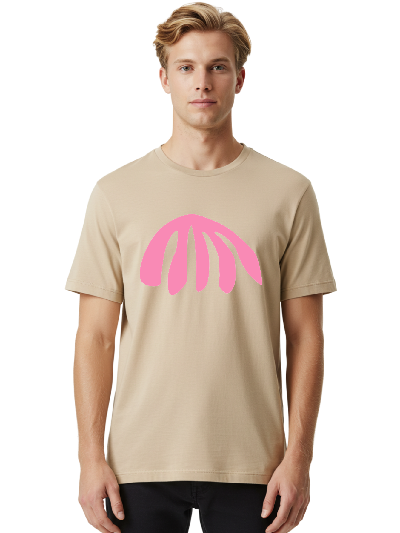 Pink-Logo Men'S Graphic Tee, 100% Cotton, Comfortable Casual Summer Wear, Machine Washable, Pink Graphic, Abstract Shape, Minimalist Design, Modern Art, Simple Illustration, Vibrant Pink Color, Curved Lines Aab627 26