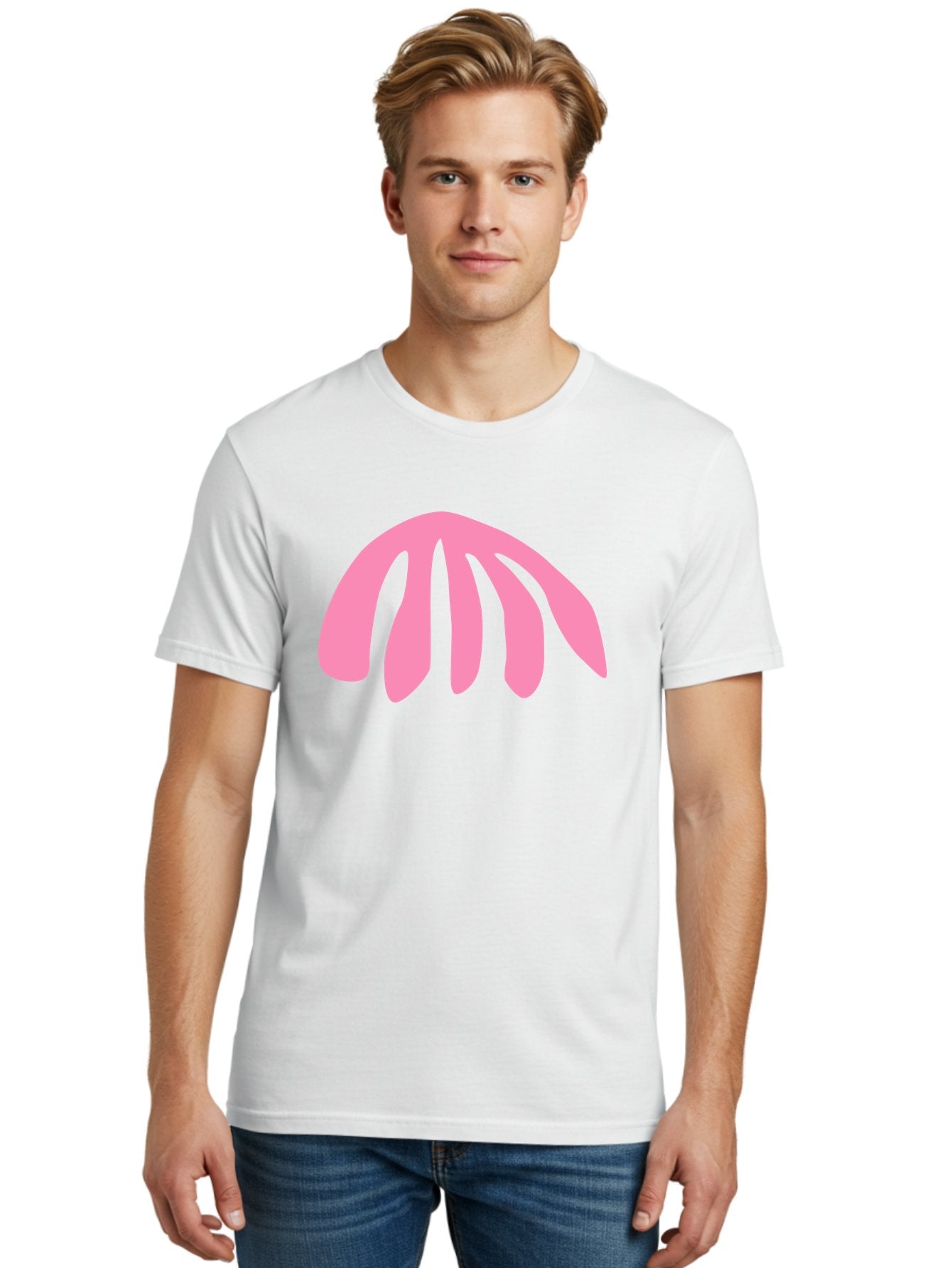 Pink-Logo Men'S Graphic Tee, 100% Cotton, Comfortable Casual Summer Wear, Machine Washable, Pink Graphic, Abstract Shape, Minimalist Design, Modern Art, Simple Illustration, Vibrant Pink Color, Curved Lines Aab627 26
