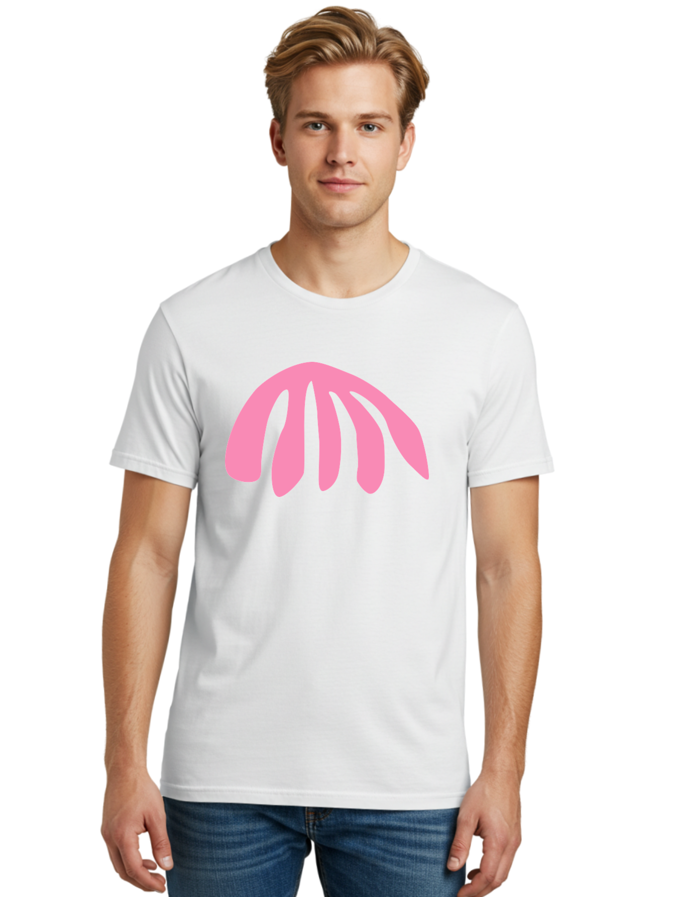 Pink-Logo Men'S Graphic Tee, 100% Cotton, Comfortable Casual Summer Wear, Machine Washable, Pink Graphic, Abstract Shape, Minimalist Design, Modern Art, Simple Illustration, Vibrant Pink Color, Curved Lines Aab627 10