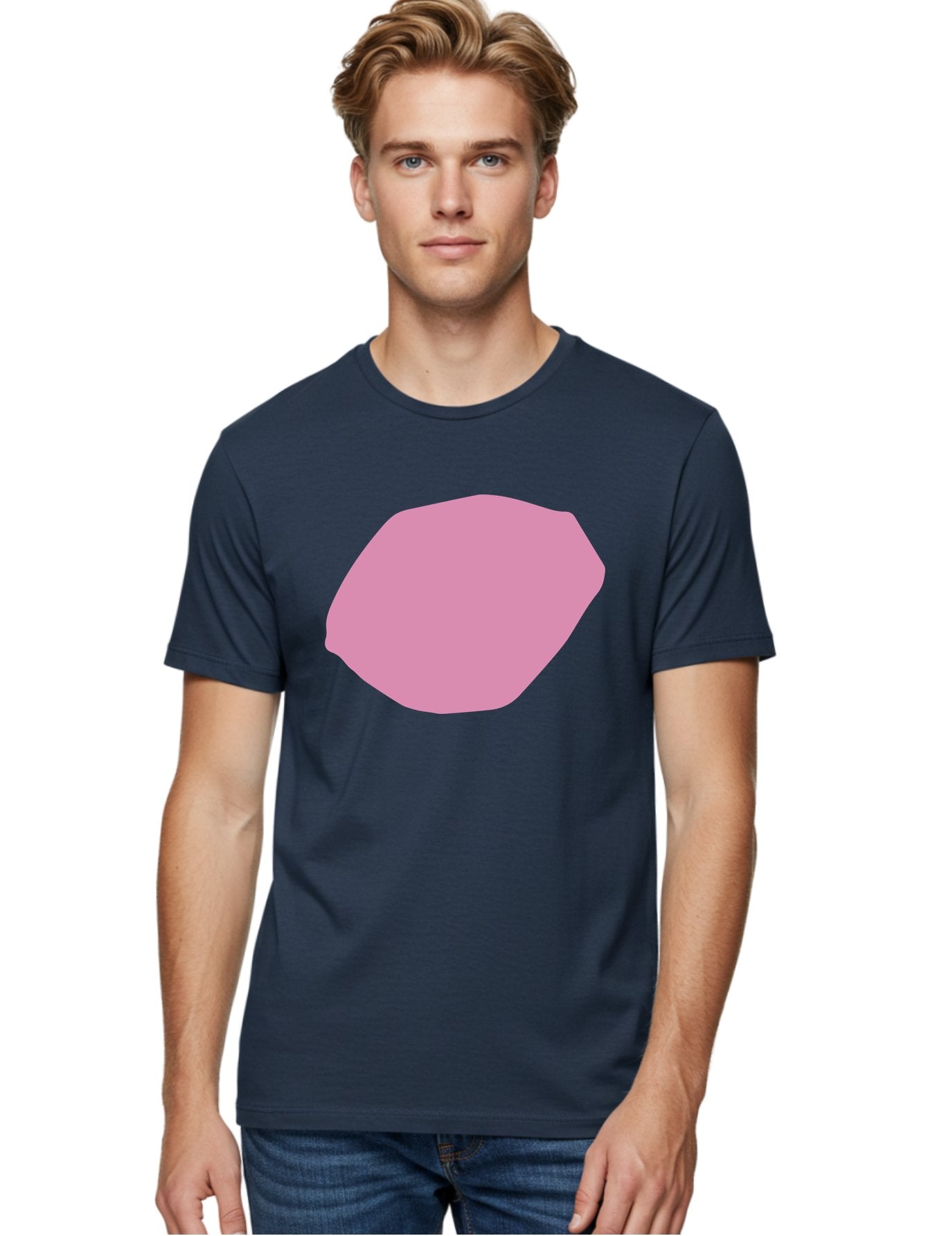 Pink-Shape-1 Men'S Graphic Tee, 100% Cotton, Comfortable Casual Summer Wear, Machine Washable, Pink Abstract Shape, Geometric Form, Pastel Color, Modern Design, Simple Composition, Artistic Element, Digital Art Aab628 26