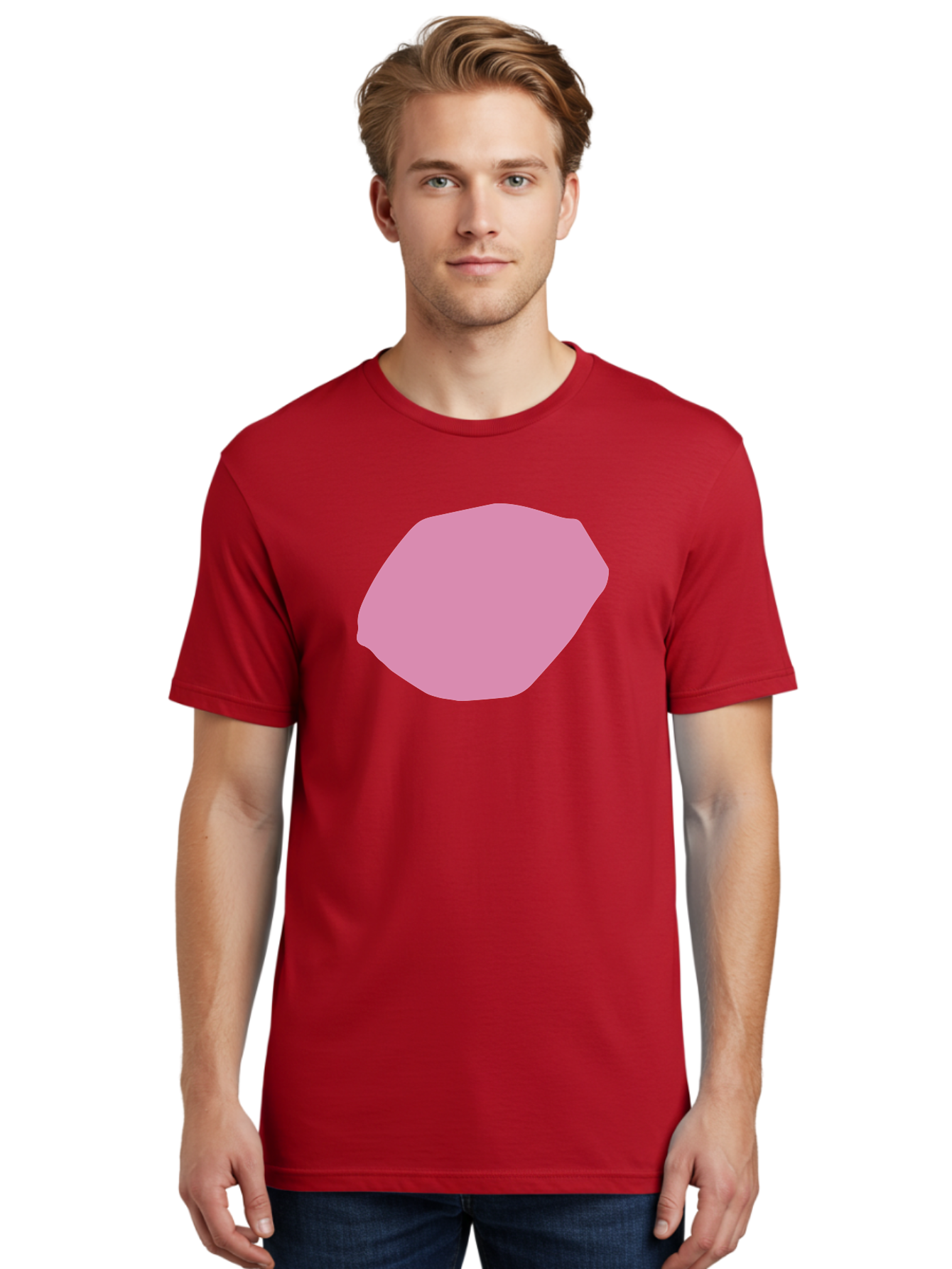 Pink-Shape-1 Men'S Graphic Tee, 100% Cotton, Comfortable Casual Summer Wear, Machine Washable, Pink Abstract Shape, Geometric Form, Pastel Color, Modern Design, Simple Composition, Artistic Element, Digital Art Aab628 28