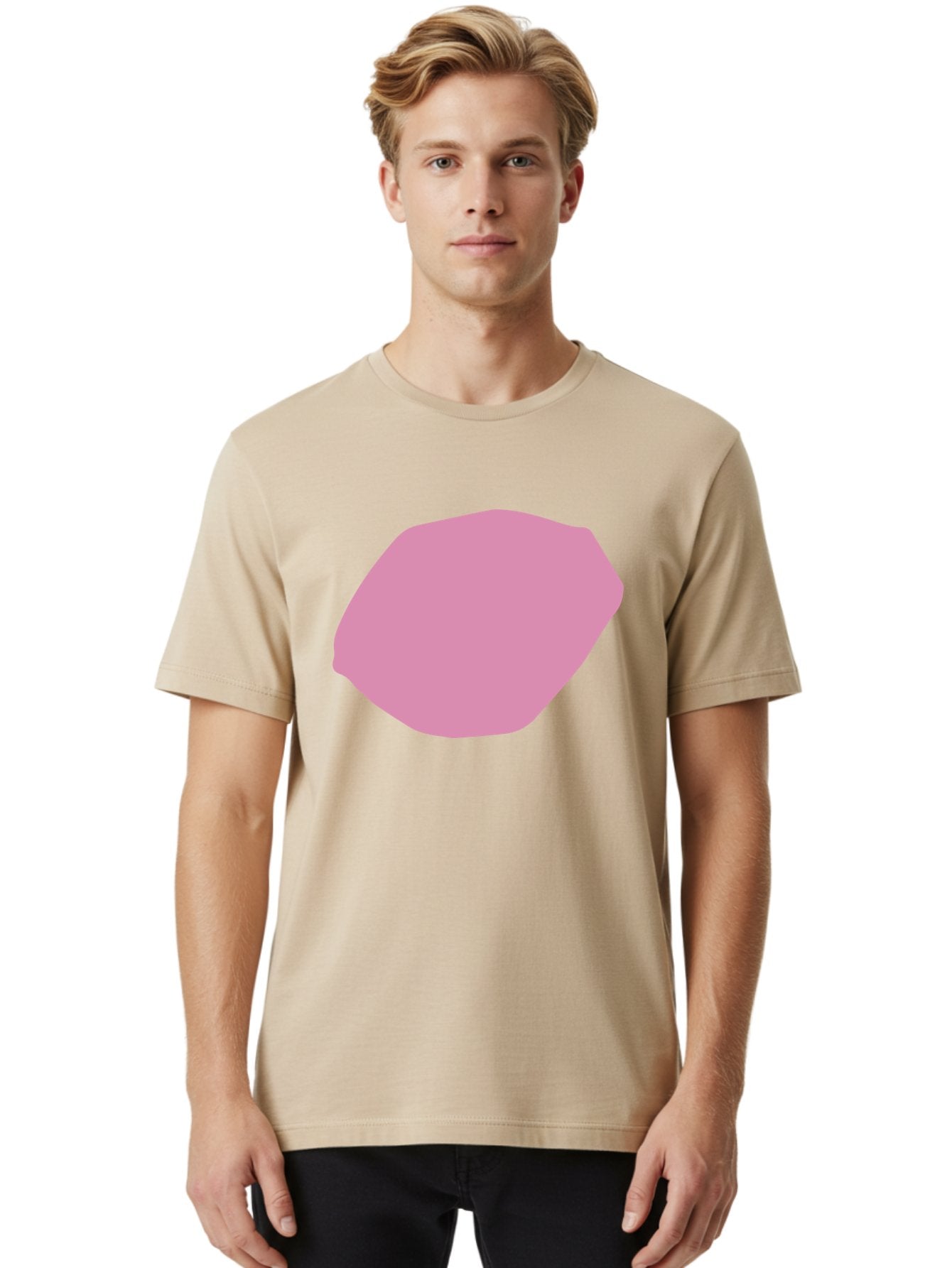 Pink-Shape-1 Men'S Graphic Tee, 100% Cotton, Comfortable Casual Summer Wear, Machine Washable, Pink Abstract Shape, Geometric Form, Pastel Color, Modern Design, Simple Composition, Artistic Element, Digital Art Aab628 25