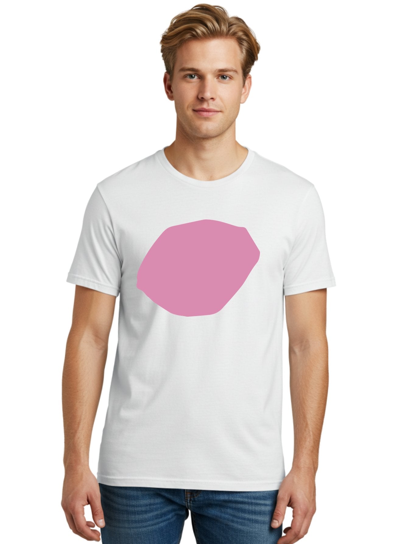 Pink-Shape-1 Men'S Graphic Tee, 100% Cotton, Comfortable Casual Summer Wear, Machine Washable, Pink Abstract Shape, Geometric Form, Pastel Color, Modern Design, Simple Composition, Artistic Element, Digital Art Aab628 22