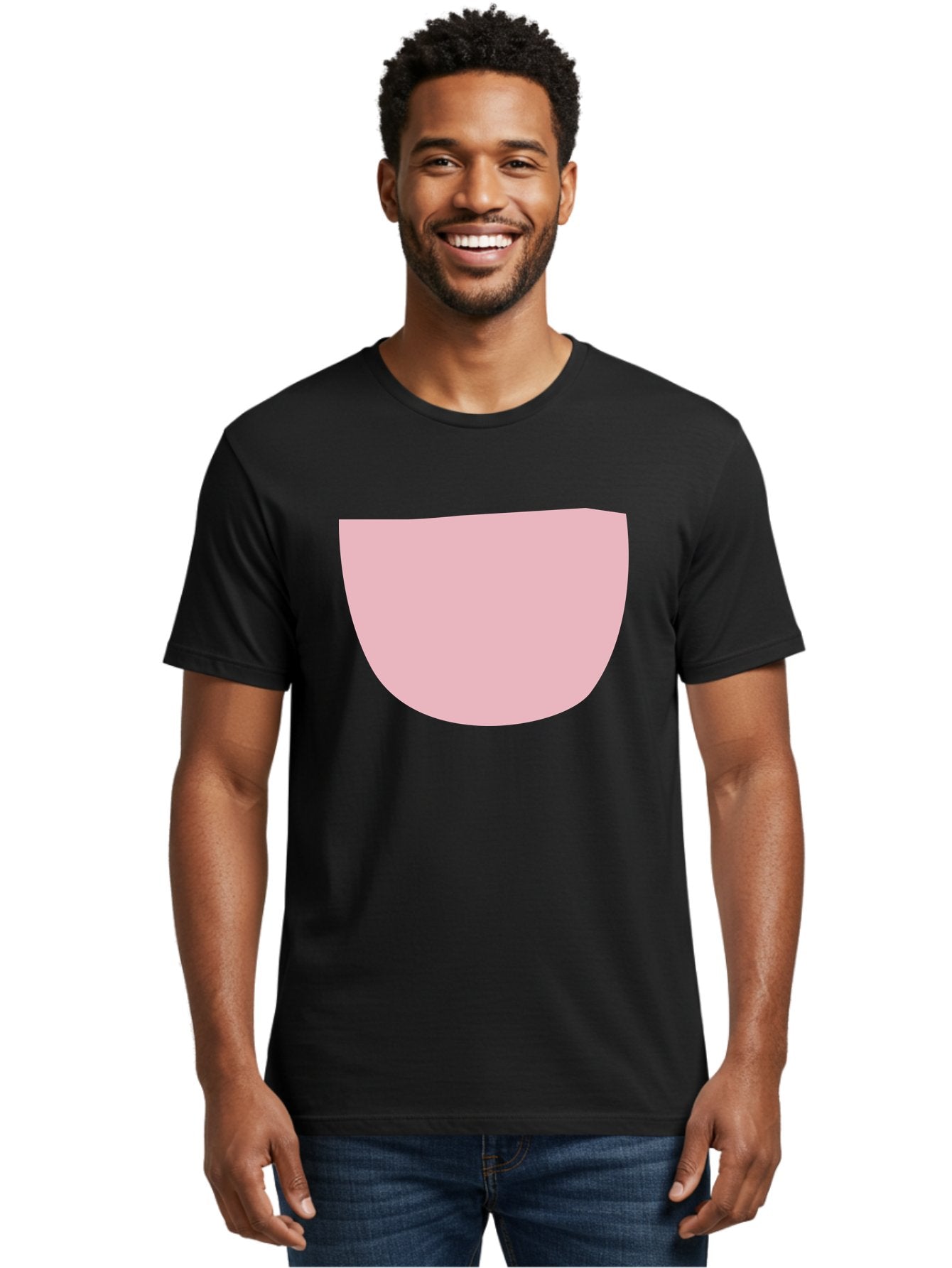 Pink-Shape Men'S Graphic Tee, 100% Cotton, Comfortable Casual Summer Wear, Machine Washable, Pink Semi-Circle, Abstract Shape, Geometric Form, Minimalist Design, Simple Graphic, Pastel Color, Digital Art Aab629 19
