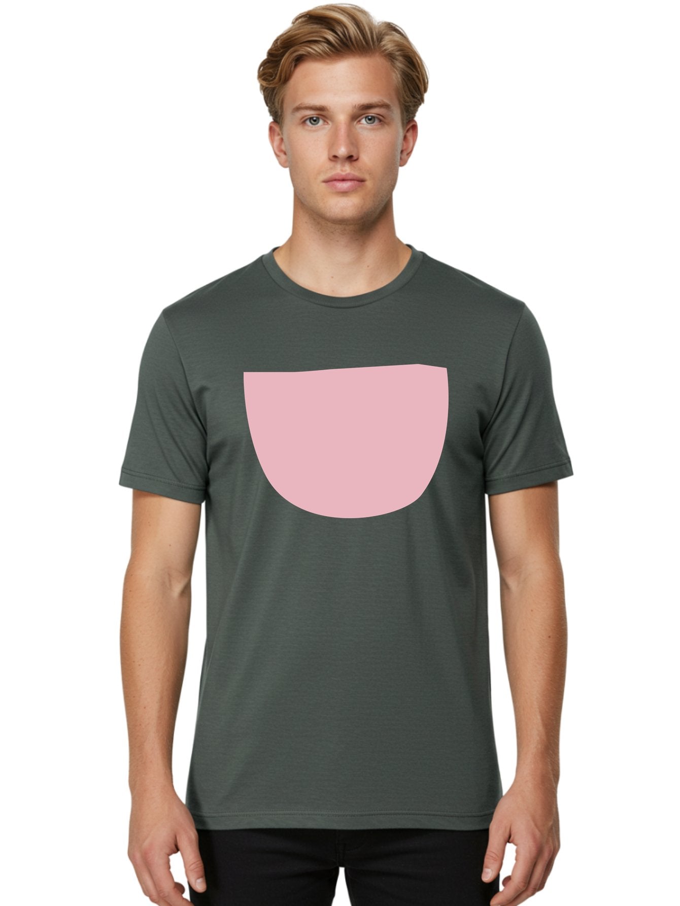Pink-Shape Men'S Graphic Tee, 100% Cotton, Comfortable Casual Summer Wear, Machine Washable, Pink Semi-Circle, Abstract Shape, Geometric Form, Minimalist Design, Simple Graphic, Pastel Color, Digital Art Aab629 22