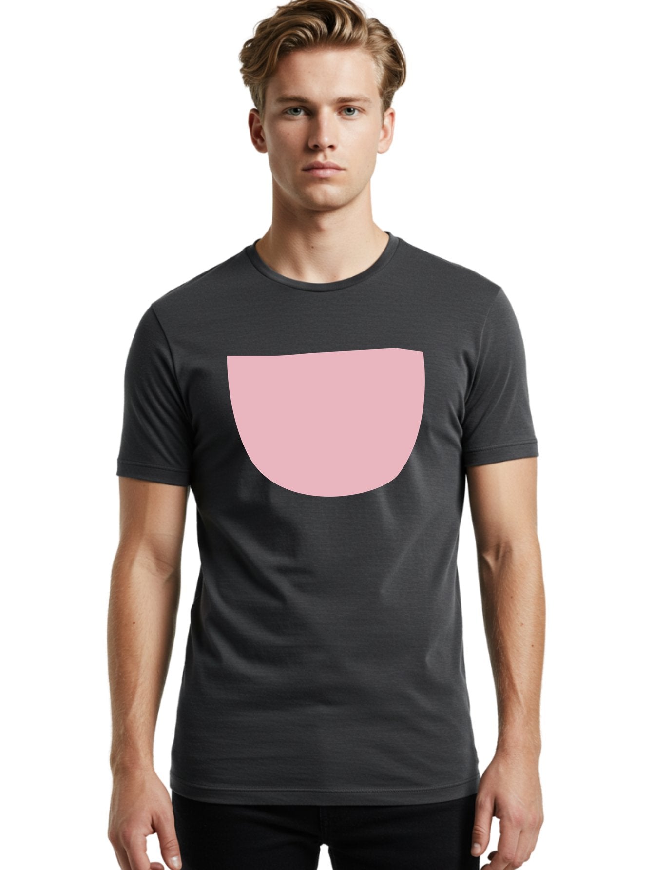 Pink-Shape Men'S Graphic Tee, 100% Cotton, Comfortable Casual Summer Wear, Machine Washable, Pink Semi-Circle, Abstract Shape, Geometric Form, Minimalist Design, Simple Graphic, Pastel Color, Digital Art Aab629 25
