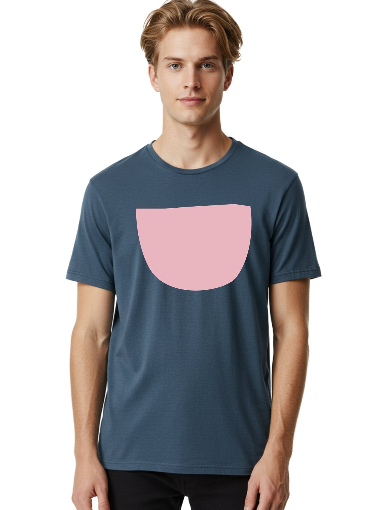 Pink-Shape Men'S Graphic Tee, 100% Cotton, Comfortable Casual Summer Wear, Machine Washable, Pink Semi-Circle, Abstract Shape, Geometric Form, Minimalist Design, Simple Graphic, Pastel Color, Digital Art Aab629 15