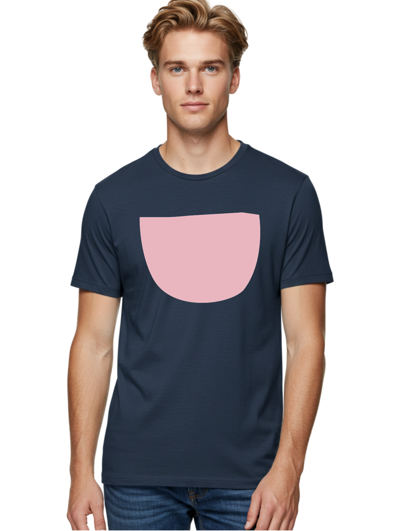 Pink-Shape Men'S Graphic Tee, 100% Cotton, Comfortable Casual Summer Wear, Machine Washable, Pink Semi-Circle, Abstract Shape, Geometric Form, Minimalist Design, Simple Graphic, Pastel Color, Digital Art Aab629 14