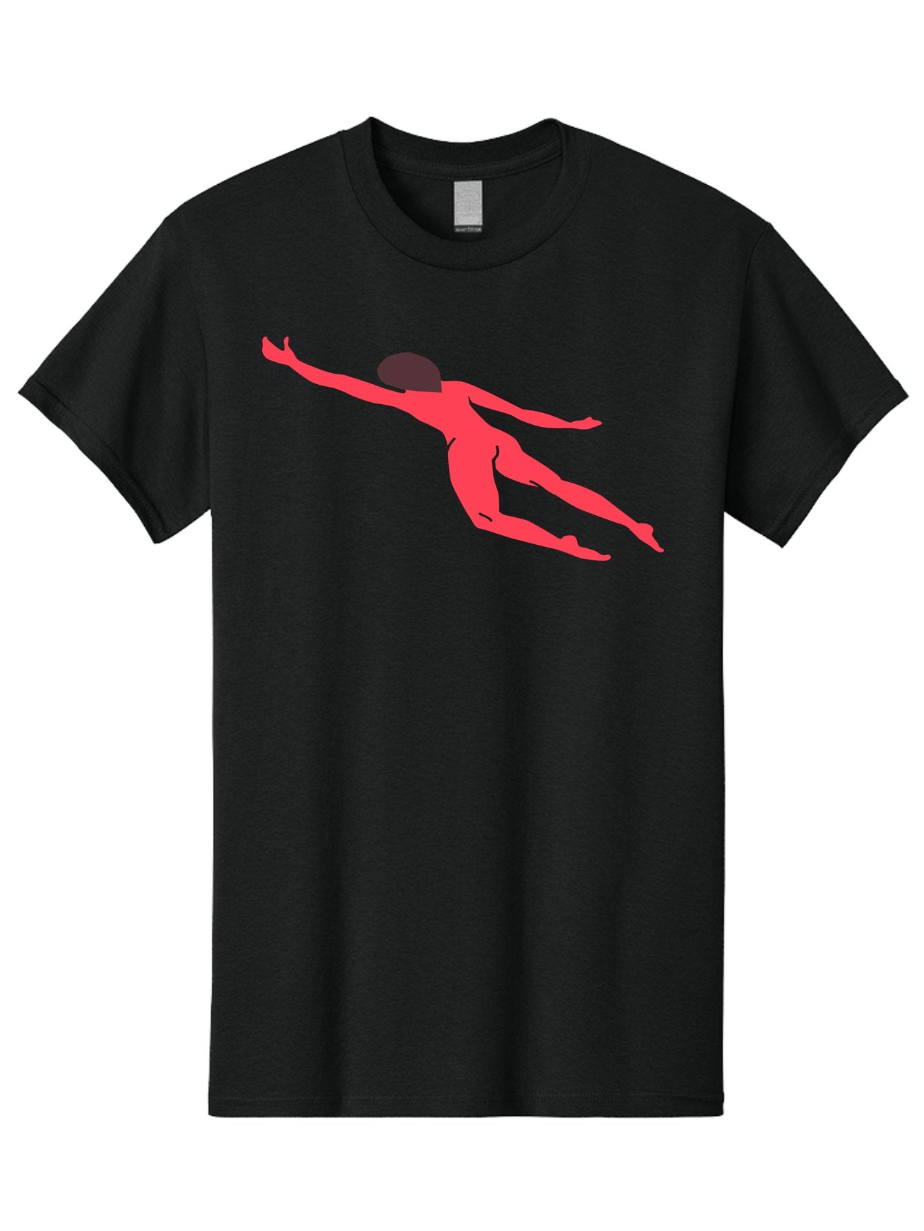 Pink-Silhouette Men'S Graphic Tee, 100% Cotton, Comfortable Casual Summer Wear, Machine Washable, Swimming Motion, Aquatic Activity, Sports, Dynamic Movement, Water Sports, Freestyle Swimmer, Red Figure, Fluid Motion Aab630