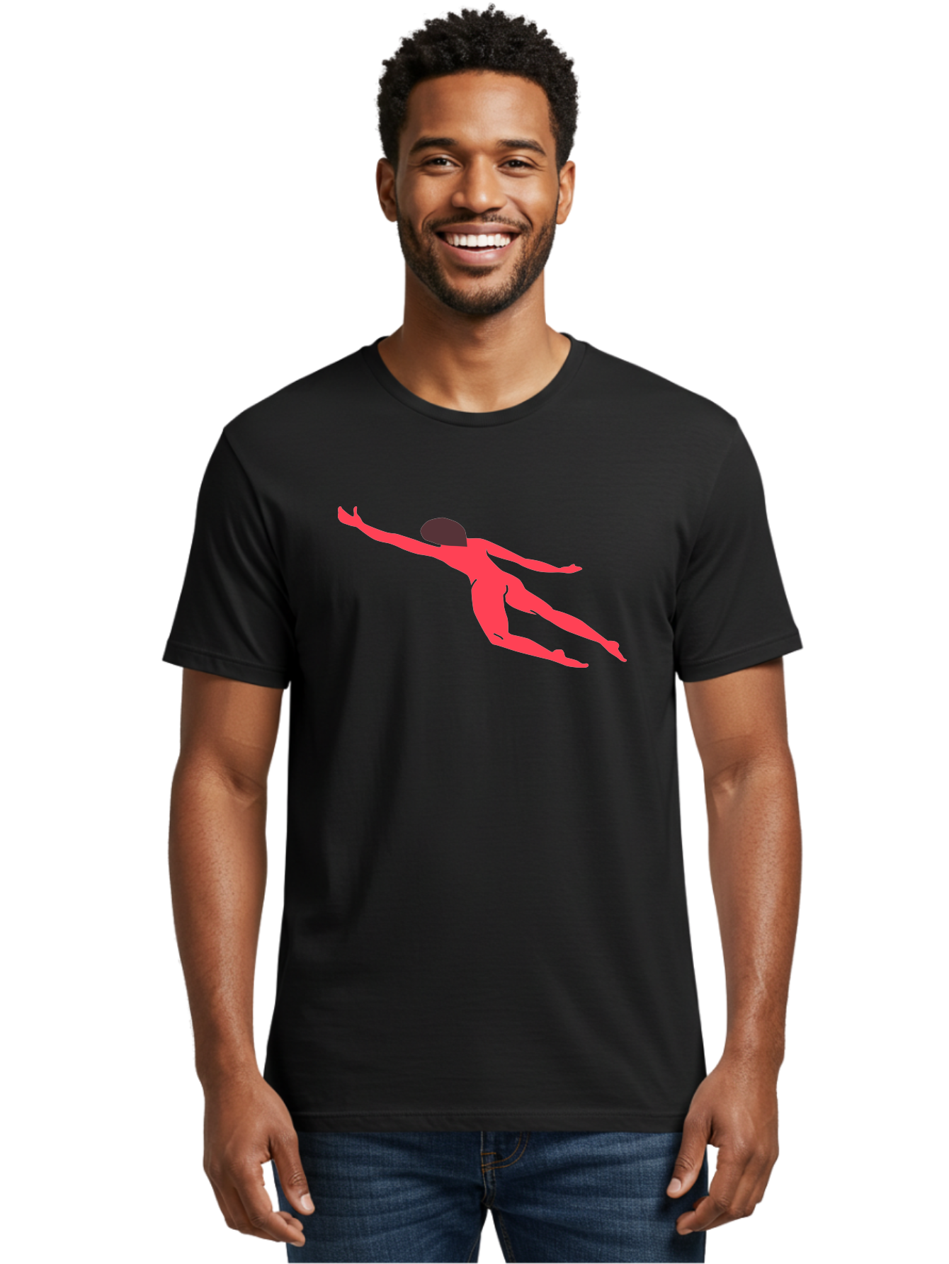 Pink-Silhouette Men'S Graphic Tee, 100% Cotton, Comfortable Casual Summer Wear, Machine Washable, Swimming Motion, Aquatic Activity, Sports, Dynamic Movement, Water Sports, Freestyle Swimmer, Red Figure, Fluid Motion Aab630 20
