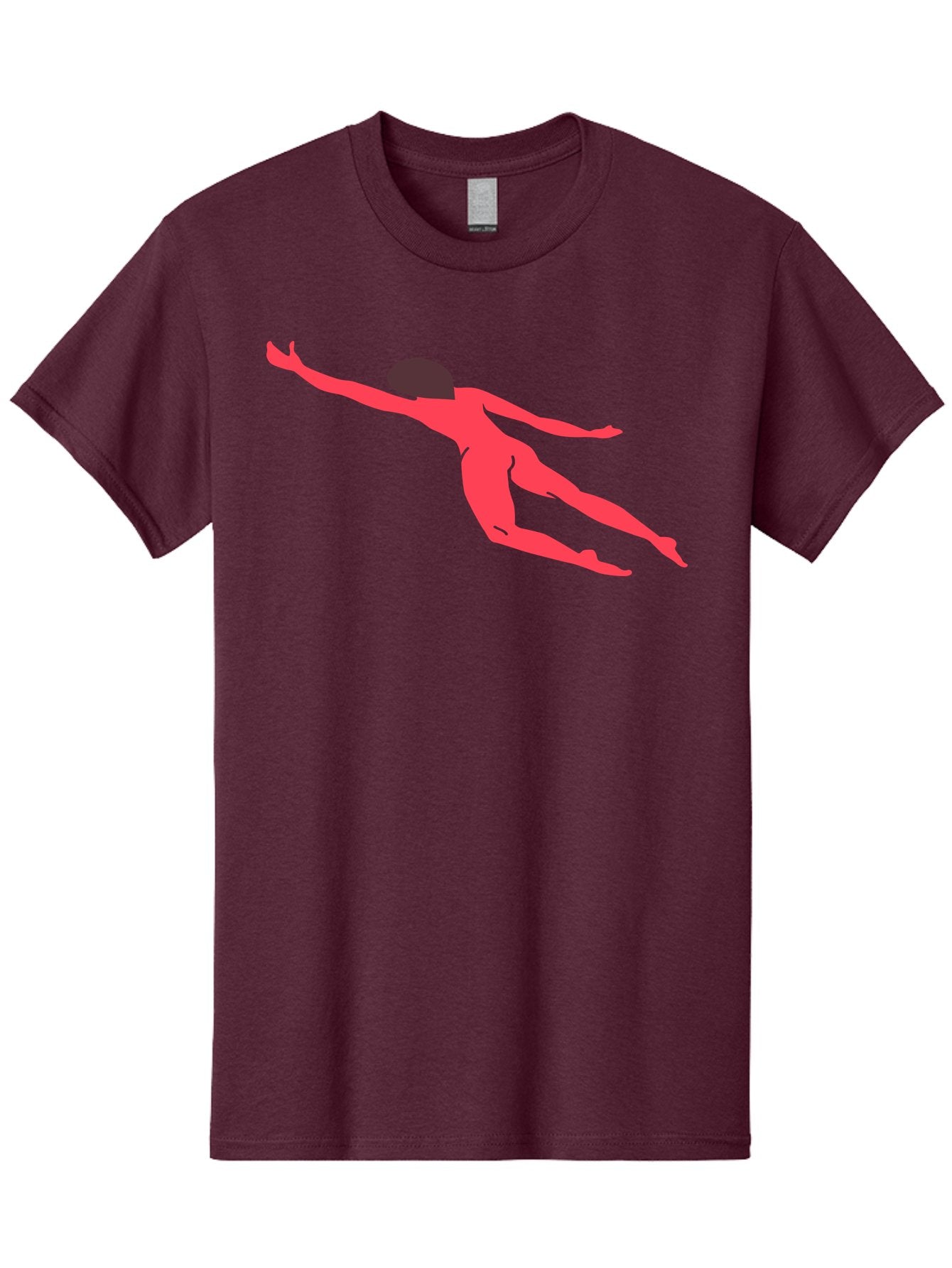 Pink-Silhouette Men'S Graphic Tee, 100% Cotton, Comfortable Casual Summer Wear, Machine Washable, Swimming Motion, Aquatic Activity, Sports, Dynamic Movement, Water Sports, Freestyle Swimmer, Red Figure, Fluid Motion Aab630 4