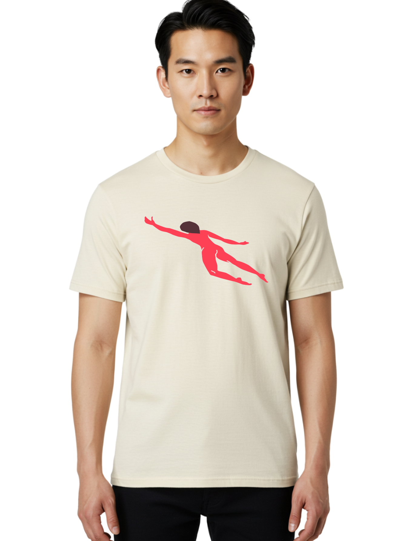 Pink-Silhouette Men'S Graphic Tee, 100% Cotton, Comfortable Casual Summer Wear, Machine Washable, Swimming Motion, Aquatic Activity, Sports, Dynamic Movement, Water Sports, Freestyle Swimmer, Red Figure, Fluid Motion Aab630 8