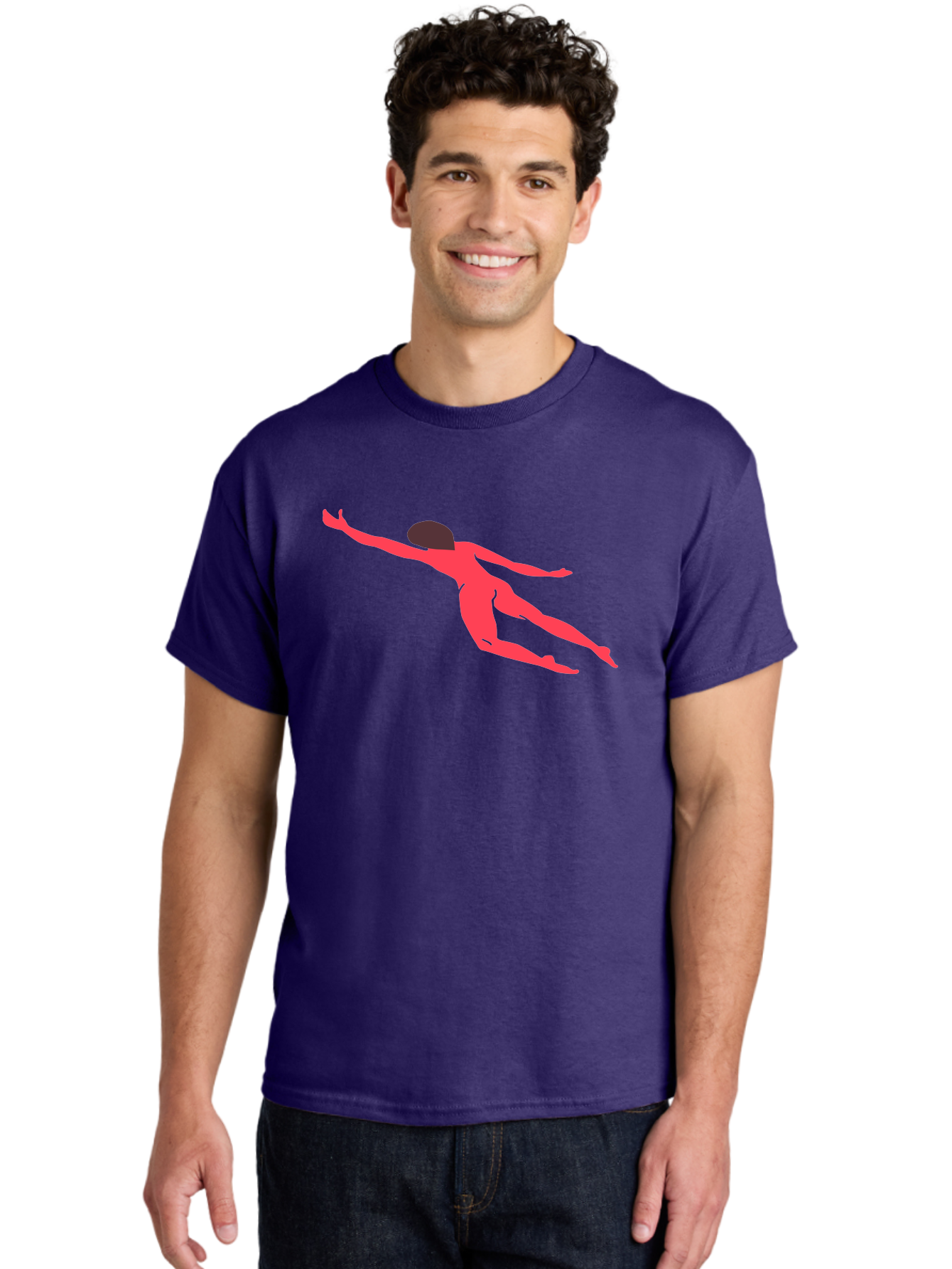 Pink-Silhouette Men'S Graphic Tee, 100% Cotton, Comfortable Casual Summer Wear, Machine Washable, Swimming Motion, Aquatic Activity, Sports, Dynamic Movement, Water Sports, Freestyle Swimmer, Red Figure, Fluid Motion Aab630 28