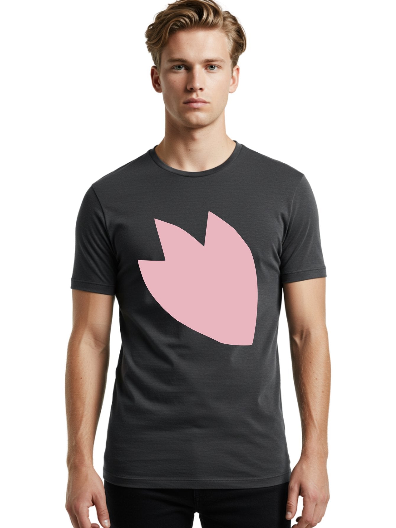 Pink-Tulip Men'S Graphic Tee, 100% Cotton, Comfortable Casual Summer Wear, Machine Washable, Pink Flower, Tulip Silhouette, Minimalist Design, Simple Shape, Floral Element, Soft Pink Hue, Abstract Shape Aab631 21