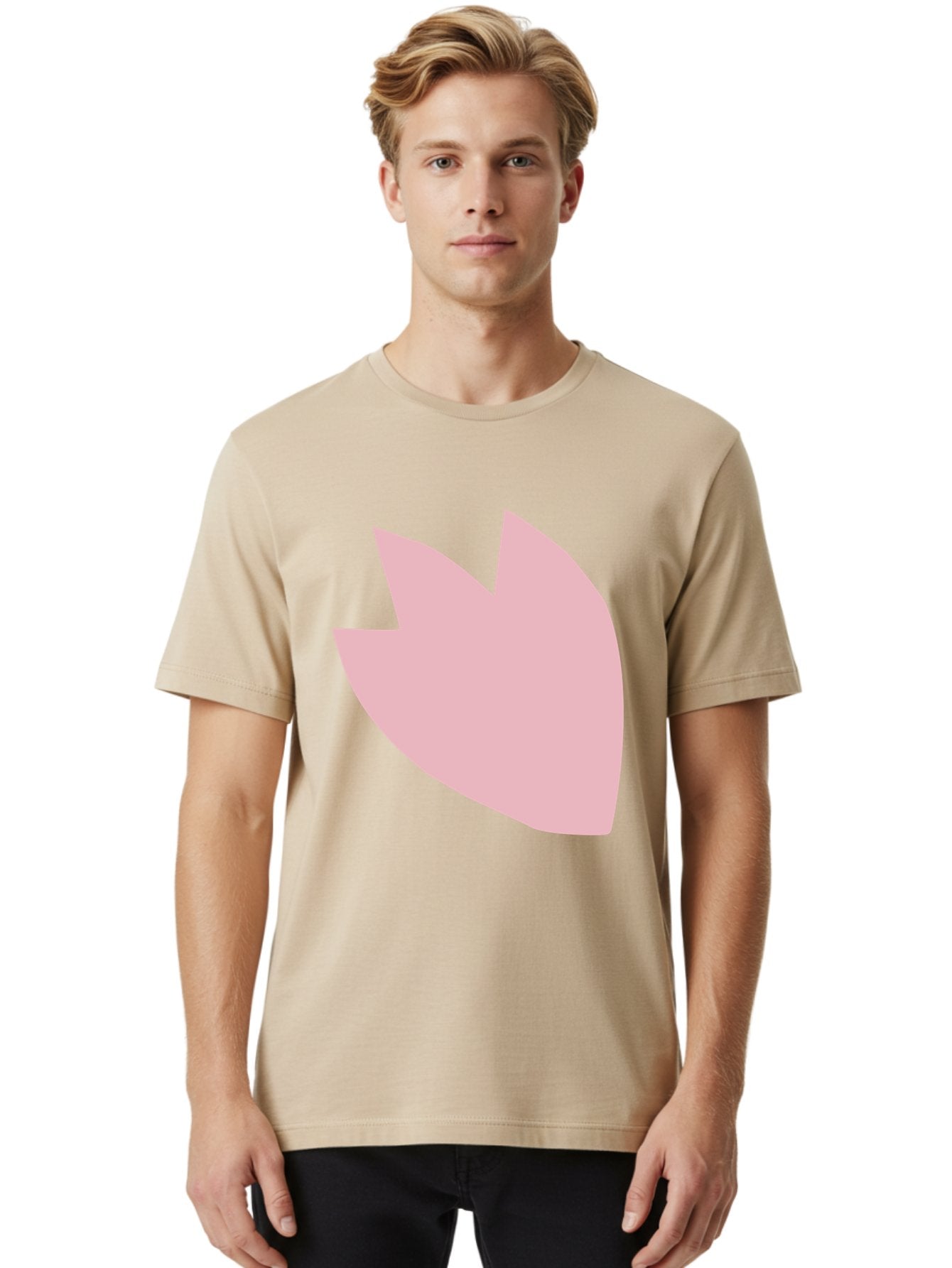 Pink-Tulip Men'S Graphic Tee, 100% Cotton, Comfortable Casual Summer Wear, Machine Washable, Pink Flower, Tulip Silhouette, Minimalist Design, Simple Shape, Floral Element, Soft Pink Hue, Abstract Shape Aab631 19