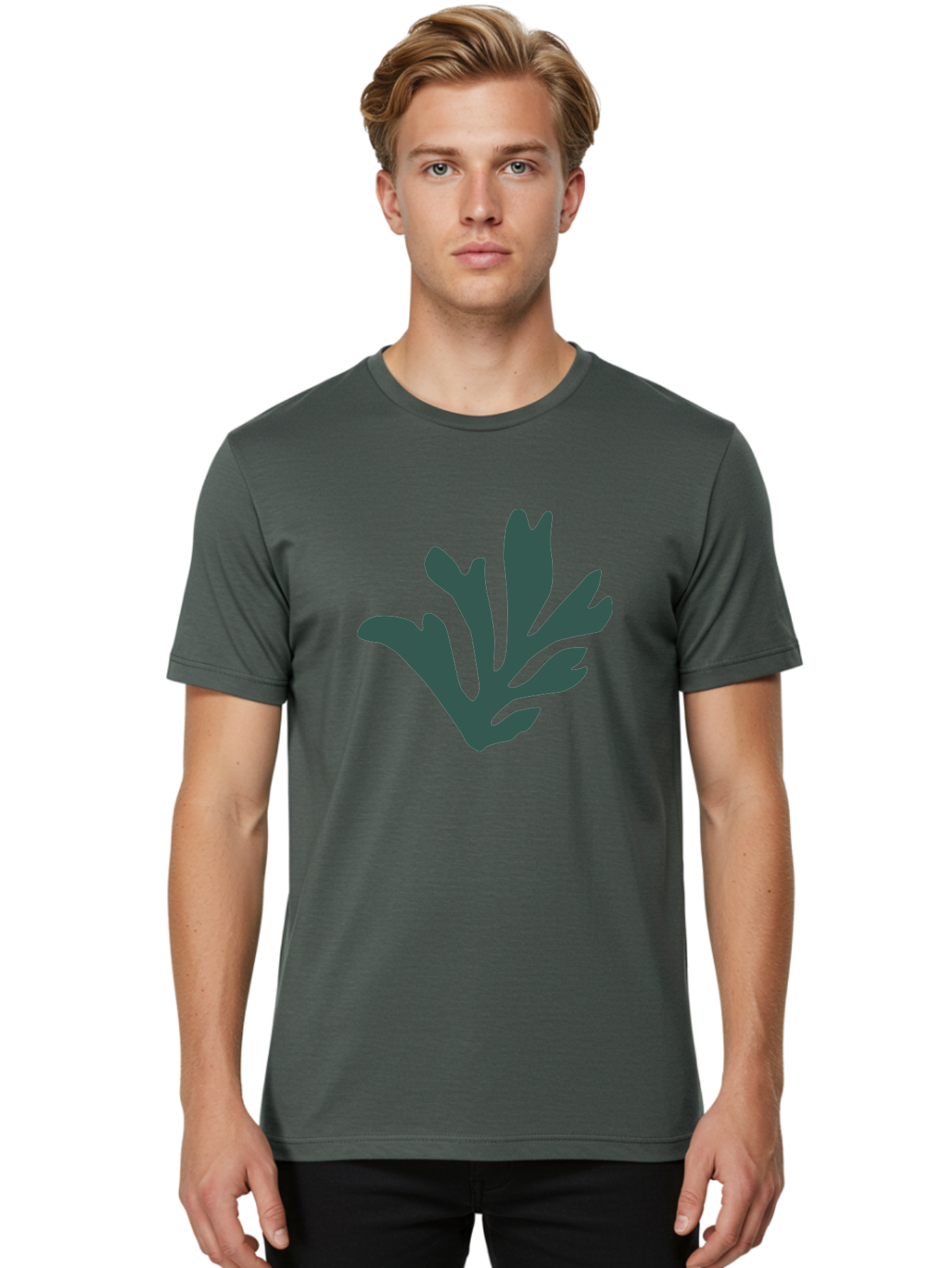 Seaweed-Silhouette Men'S Graphic Tee, 100% Cotton, Comfortable Casual Summer Wear, Machine Washable, Seaweed Silhouette, Ocean Flora, Underwater Plants, Marine Life, Dark Green, Abstract Shape, Simple Design, Minimalist Art Aab634 4